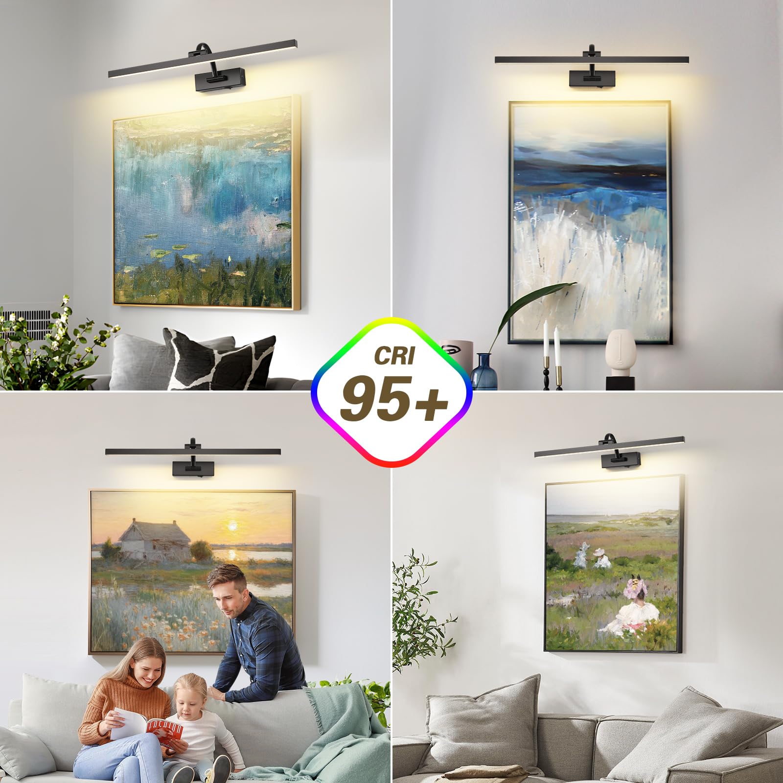 DESOOP Wireless Picture Lights - Battery Operated Black Art Lighting, 23.62 inch, Acrylic, Model 9862, Dimmable with Remote & Timer