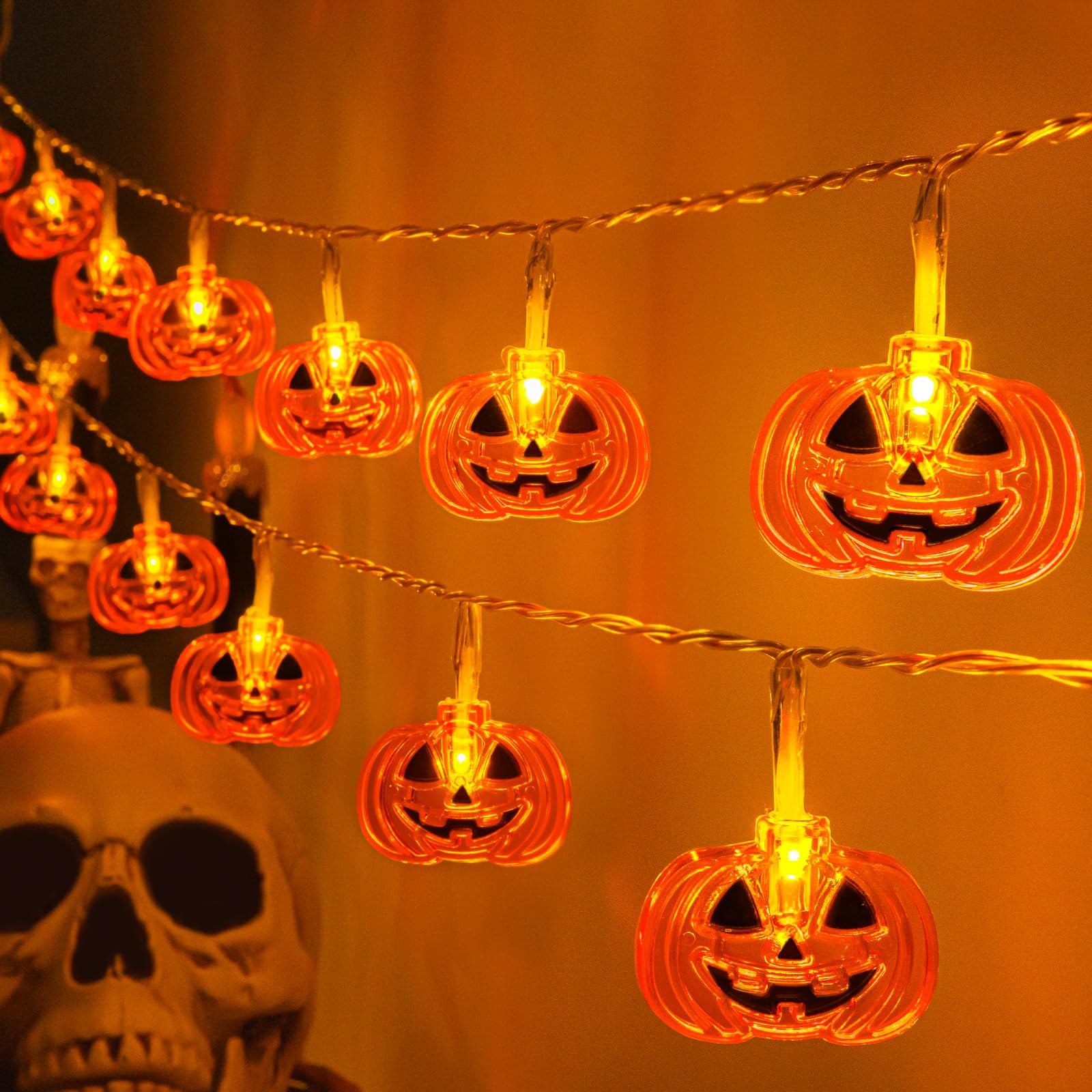 FFZZKJ Halloween Lights 10FT 20LED Battery Operated, 8 Modes, Indoor Outdoor Pumpkin Decor, Orange, Model NG-3M