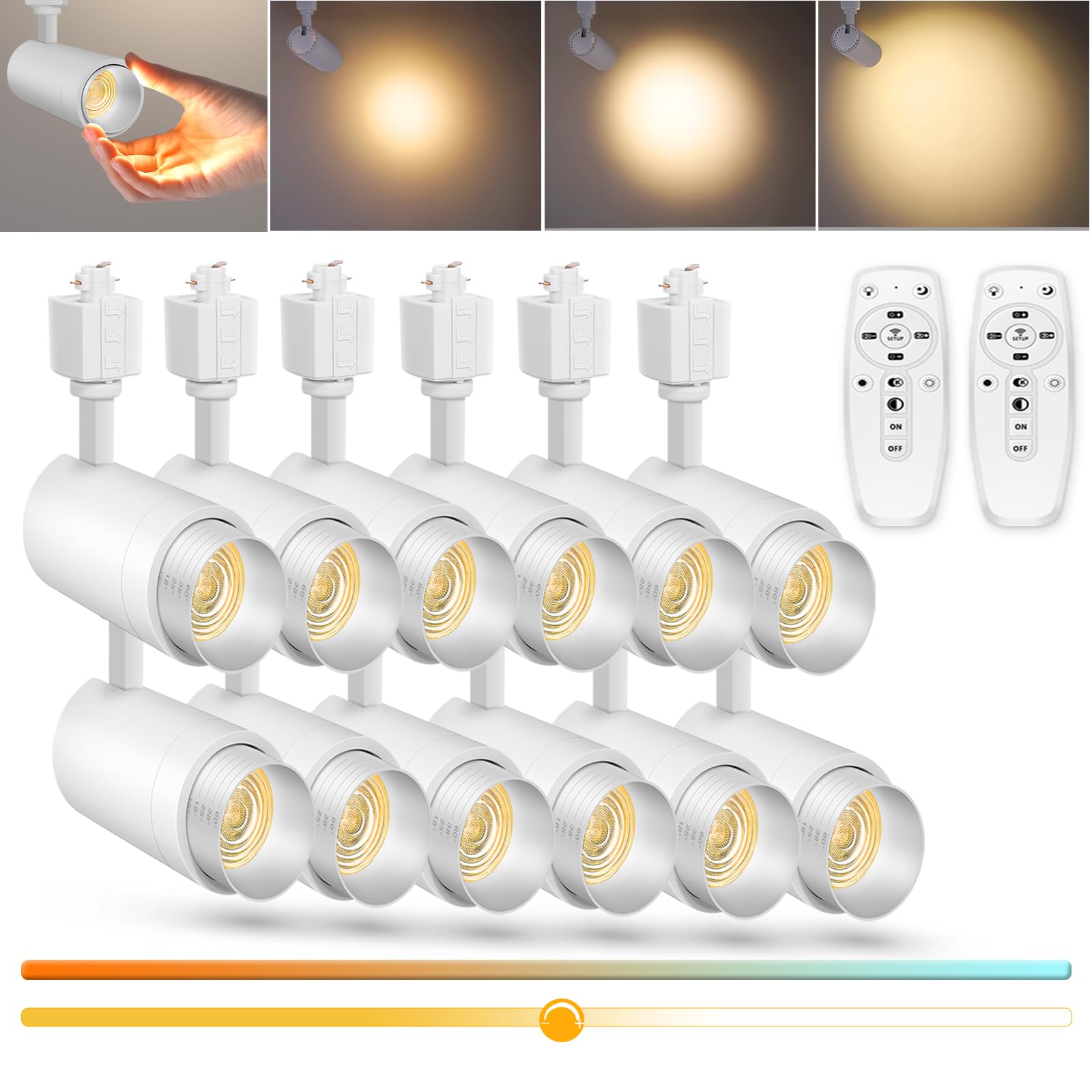 CoziTech 12W LED Track Light Heads, Dimmable, Remote Control, 9-CCT, 12 Pack, Matte White, Model CT-TLH12-12CW