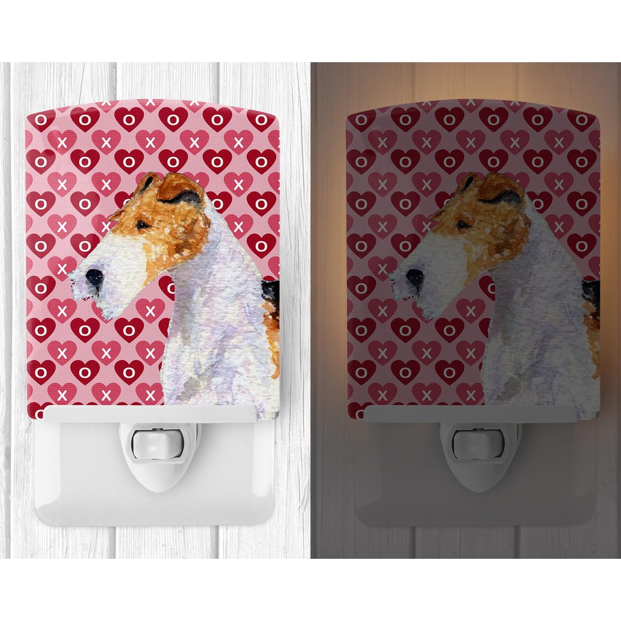 Carolines Treasures Ceramic Night Light, Fox Terrier Hearts, 6x4x3in, Multicolor, Model SS4478CNL