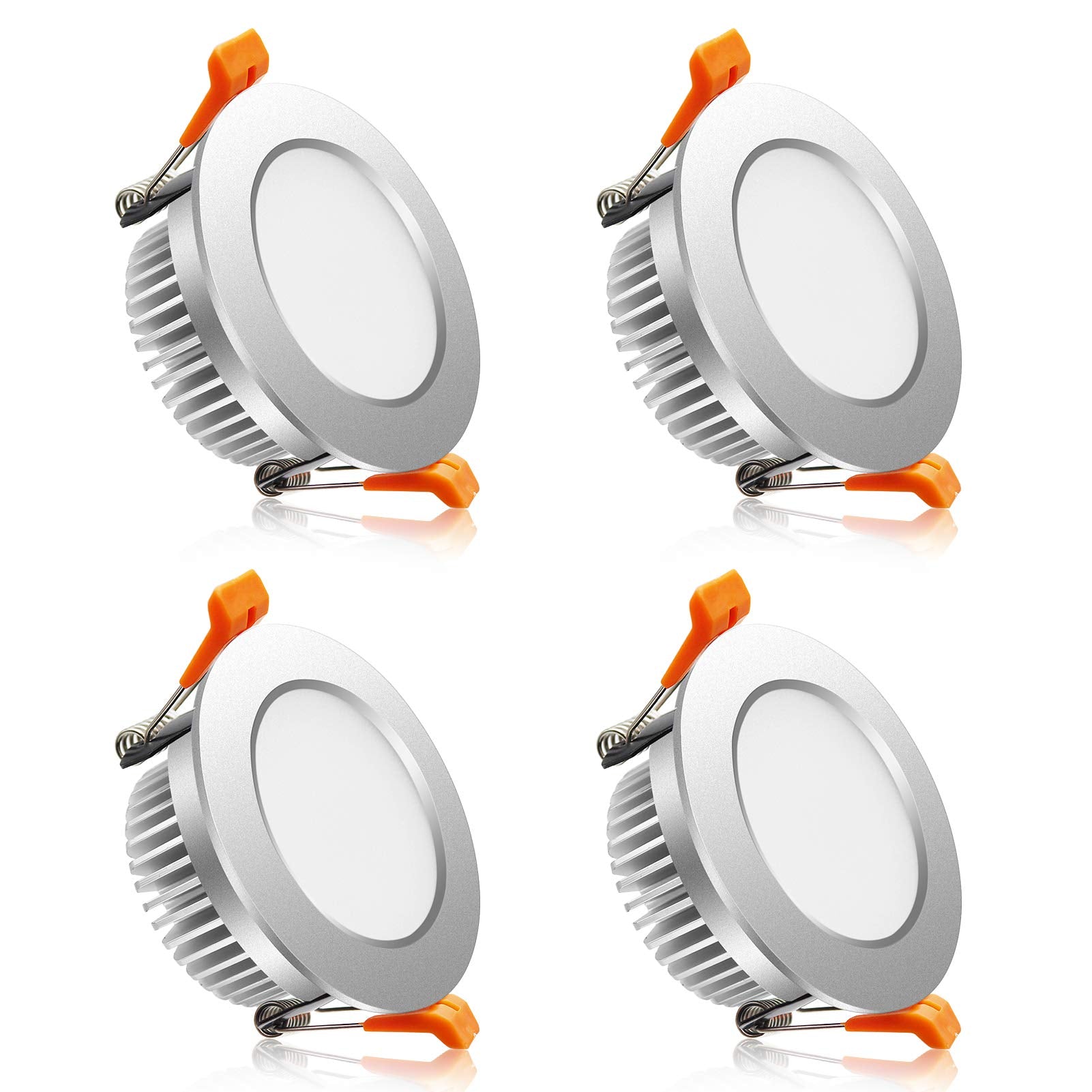 Ygs-Tech 3 Inch Led Recessed Lighting, Dimmable Downlight 5W(40W Halogen Equivalent), 5000K Daylight White Led Ceiling Light, Cri80, Silver Trim With Led Driver(4 Pack)