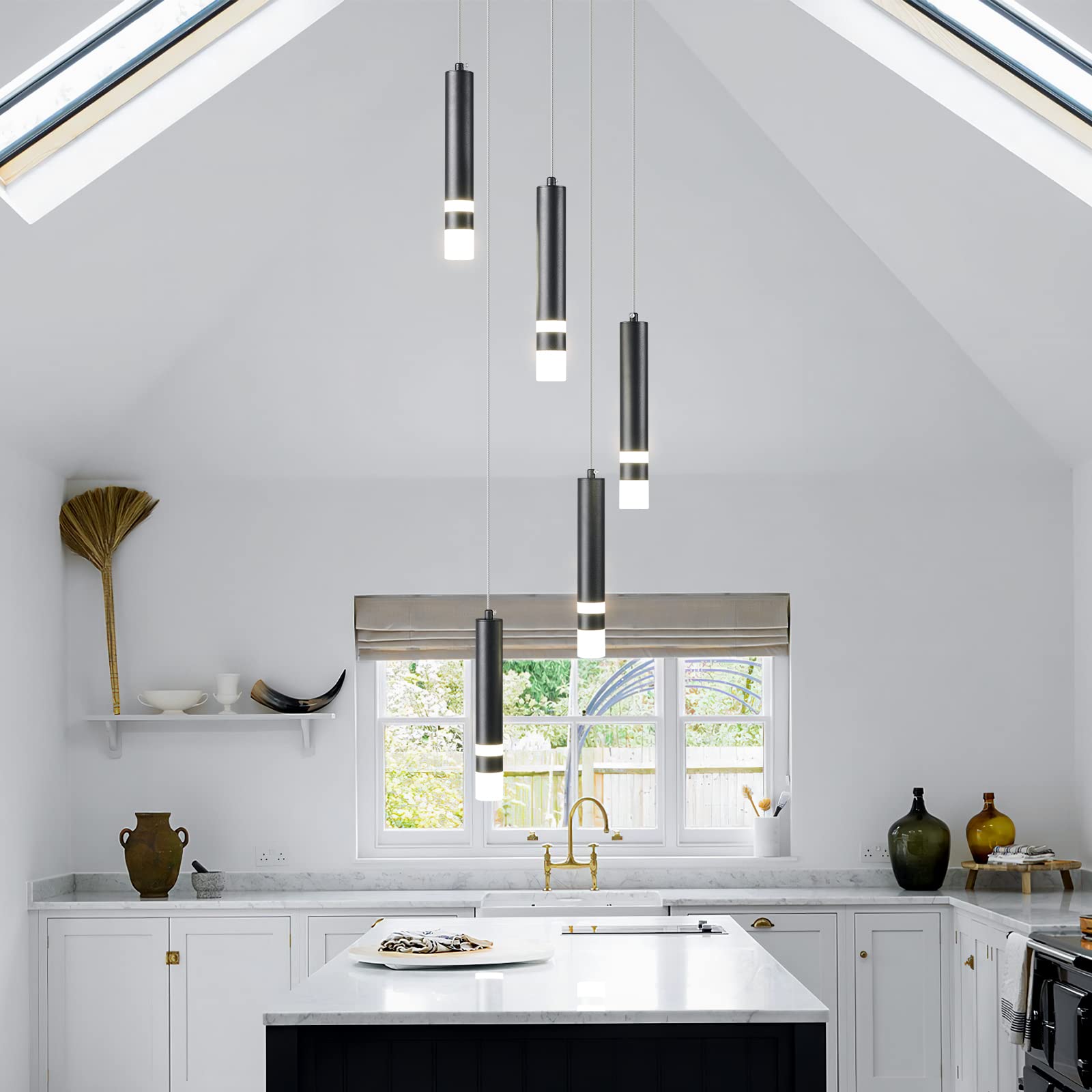 Liangmh 5-Light Dimmable Led Pendant Light Fixture - Modern Black Kitchen & Dining Lighting