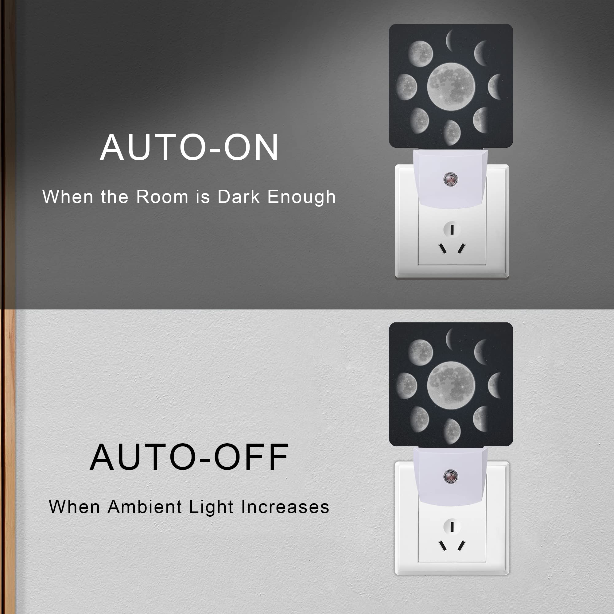 Smoaffly LED Night Light Plug-in, Auto Sensor, Dusk-to-Dawn, Moon Phases Decor for Nursery, Model XD-FXYD-LST09