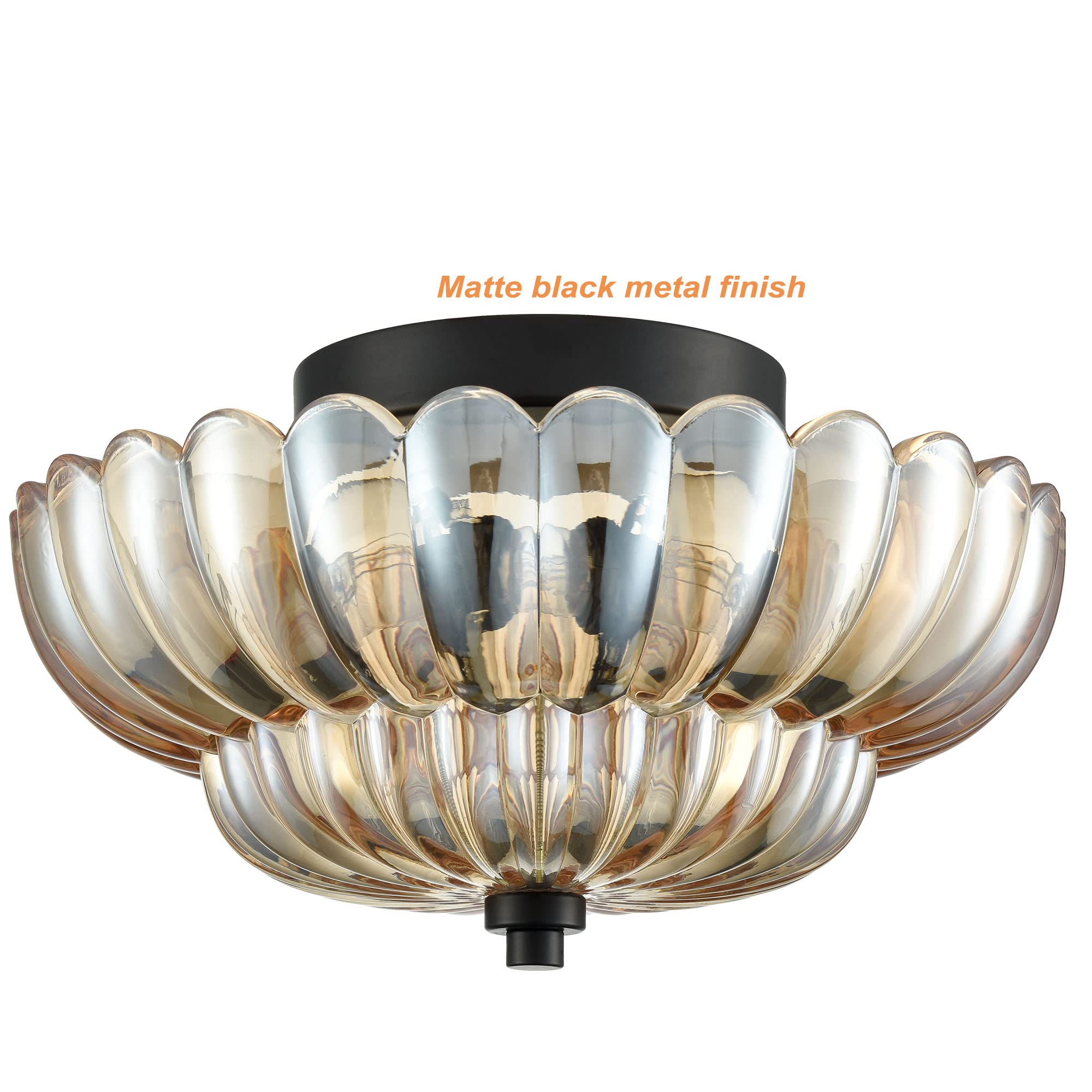 HYD high-standard Modern Black Flush Mount Ceiling Light 3-Light Amber Glass Shade Normal Size B7257-3CU-BK-H