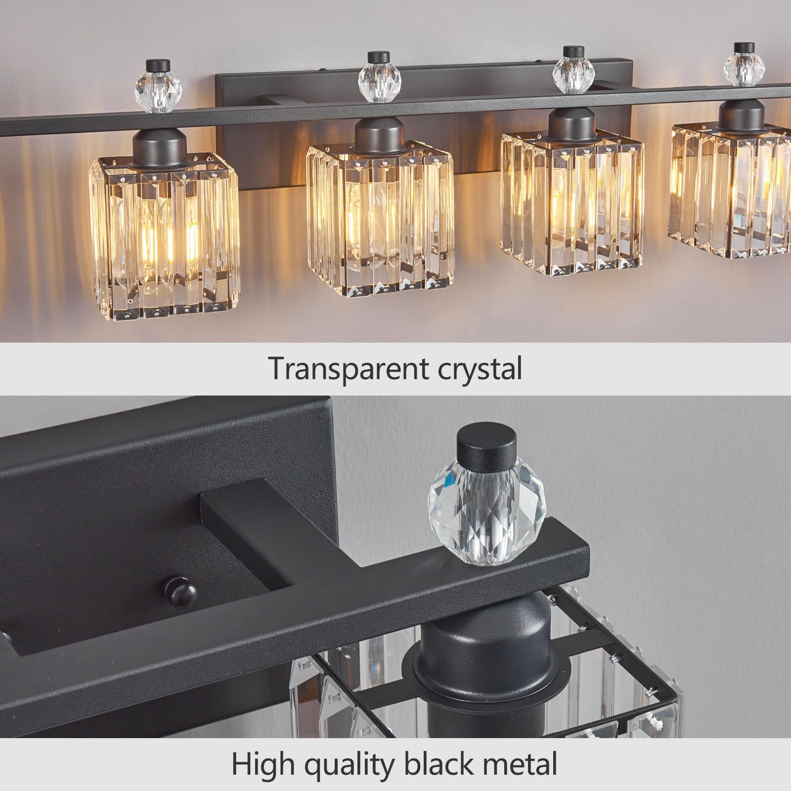 FDPBY 6-Light Crystal Vanity Light Fixture Sand Black Model 290 for Bathroom Over Mirror