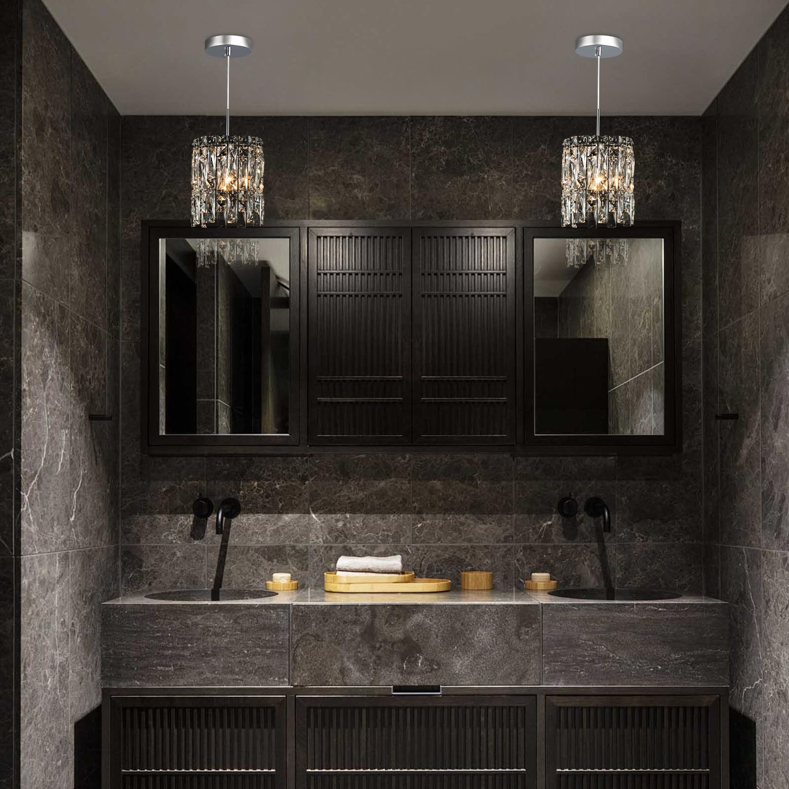 Nisidun Modern K9 Crystal Pendant Lights Kitchen Island  Chrome Chandeliers For Dining Room Light Fixtures Over Table Hanging Lighting For Kitchen Island Entryway Bathroom Bedhead Chandelier