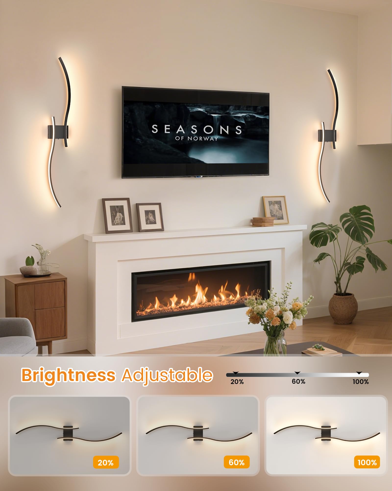 VOLISUN Battery Operated Wall Sconces, 39.4" Dimmable Black Lamps with Remote, Rechargeable, for Living Room, Hallway, Bedroom