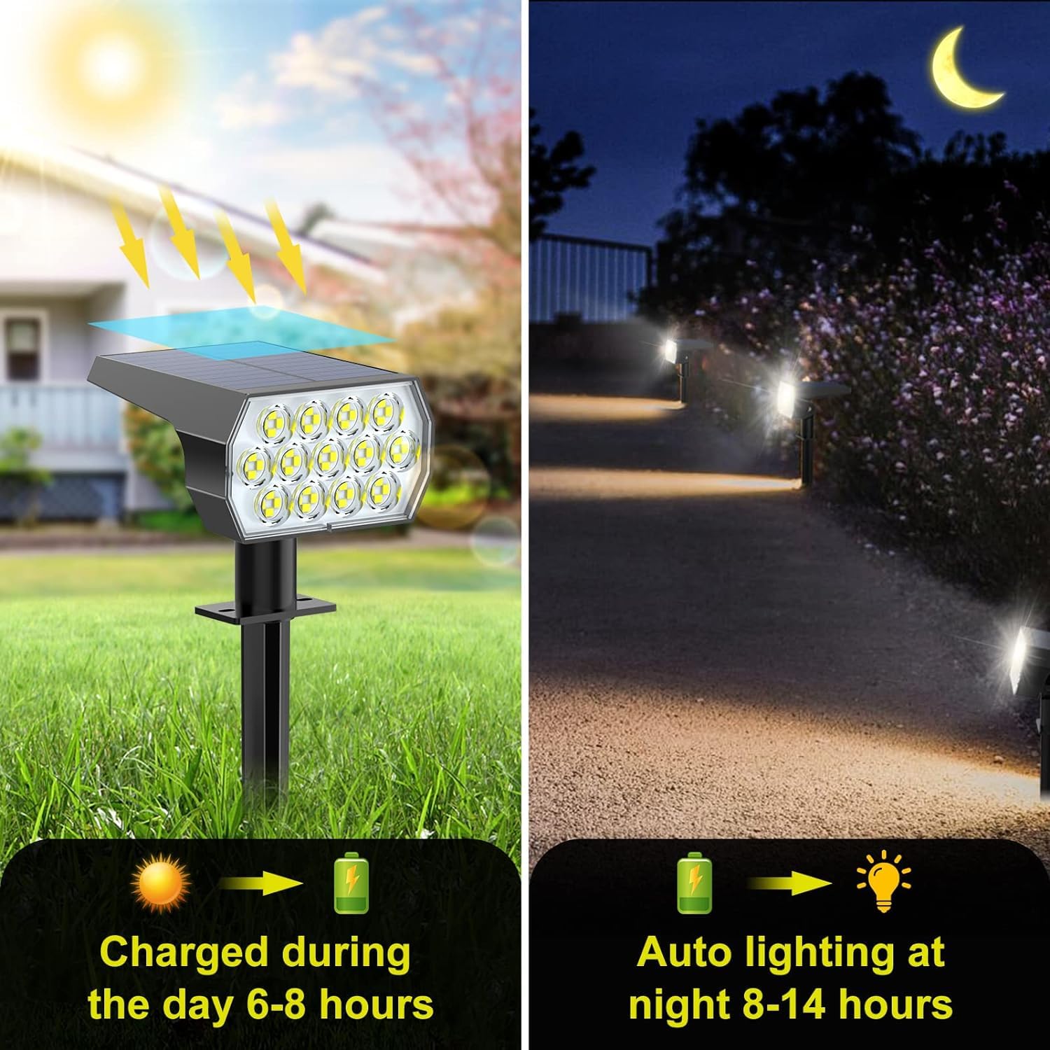 Solar Spot Lights Outdoor Waterproof Ip65, [6 Pack/52 Led] 2-In-1 Solar Landscaping Spotlights, 3 Lighting Modes Solar Powered G