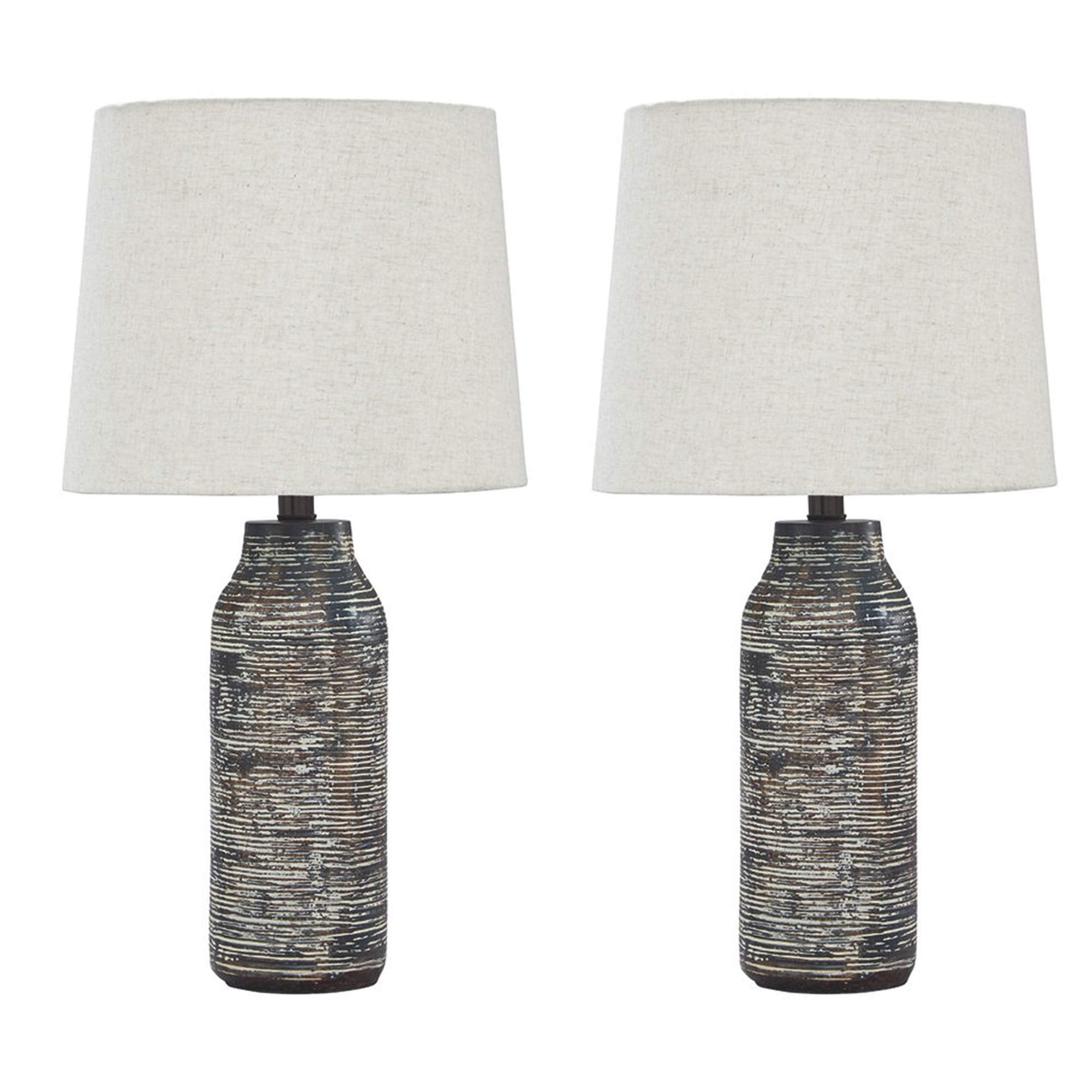 Benzara Shade Table Lamp Set Of 2 - Textured Fabric, White & Black, Model Bm231949