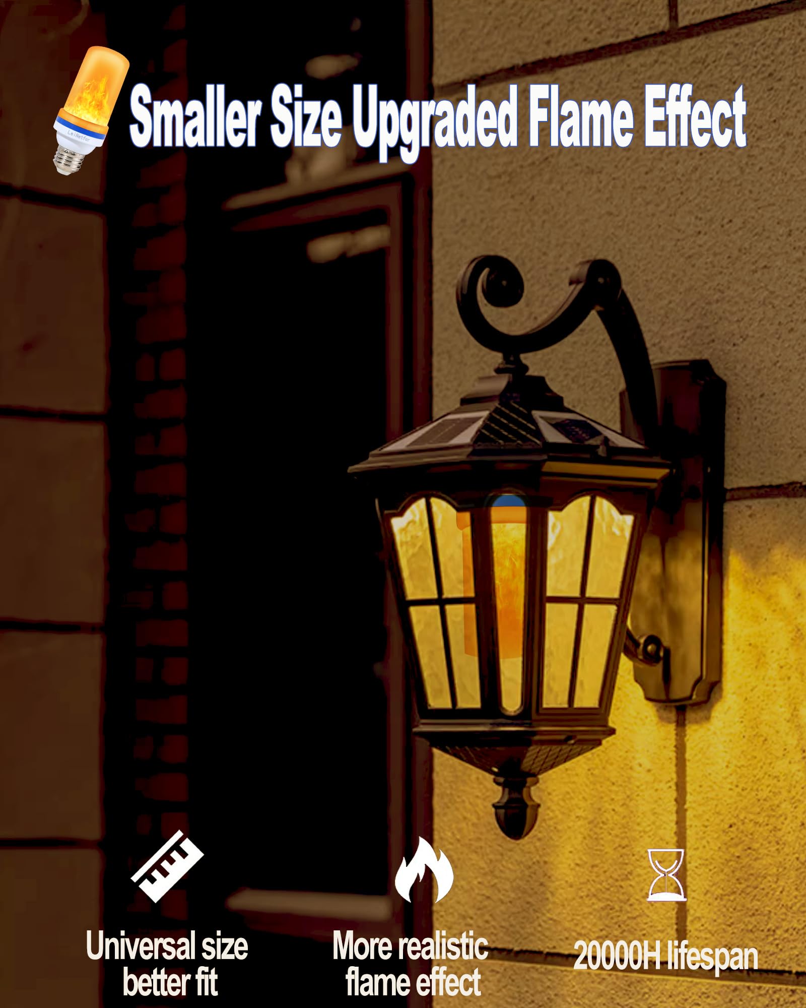 Leinetfor Smaller Led Flame Light Bulbs,4 Modes Flickering Halloween Light Bulbs For Outdoor Decoration With Gravity Sensor,E26 Base Fire Effect Light Bulb For Halloween Decor (2Pack-Yellow).