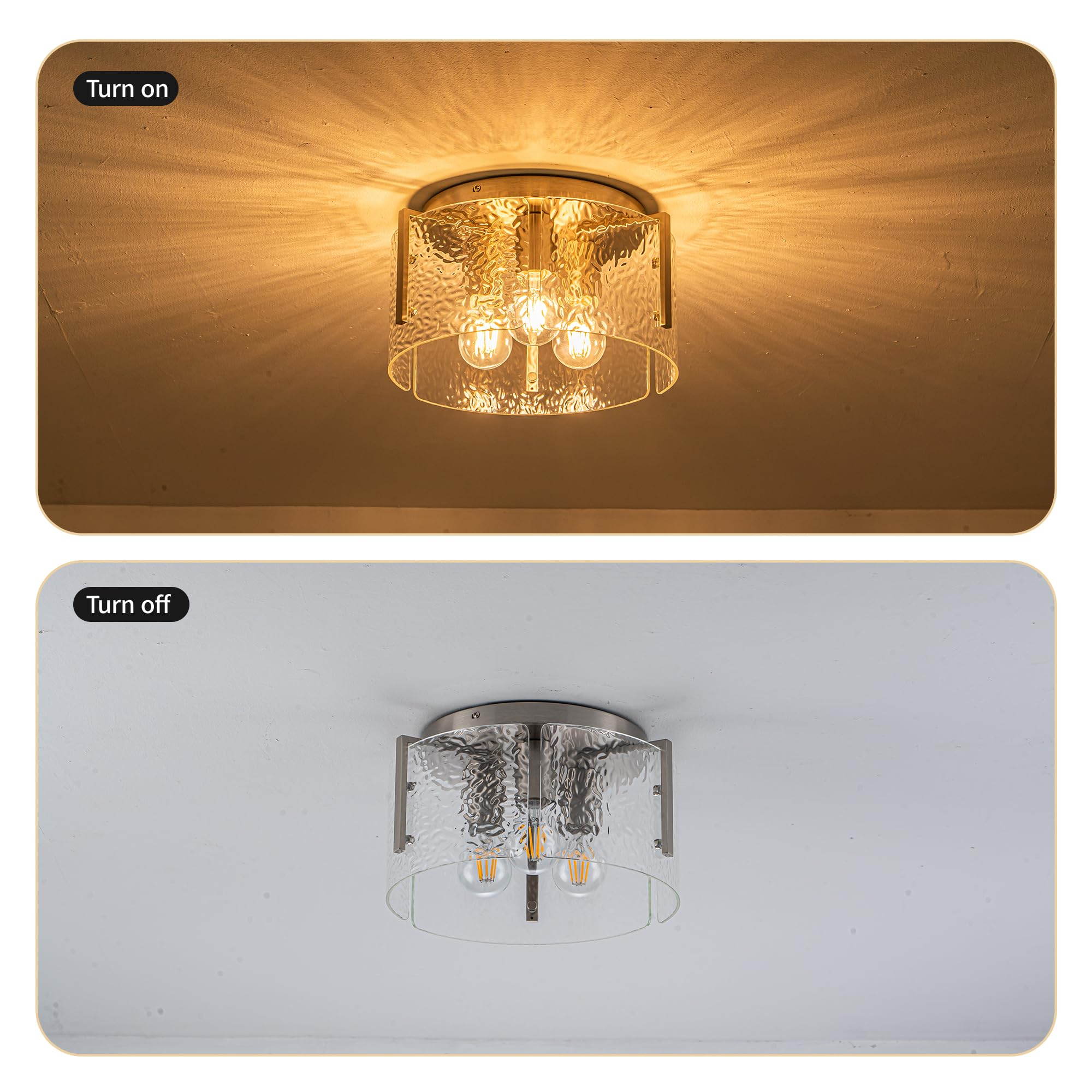 Mayna Modern Nickel Semi Flush Mount Ceiling Light Fixture, 3-Light Glass Ceiling Light, Hallway Light Fixtures Ceiling Mount Fo