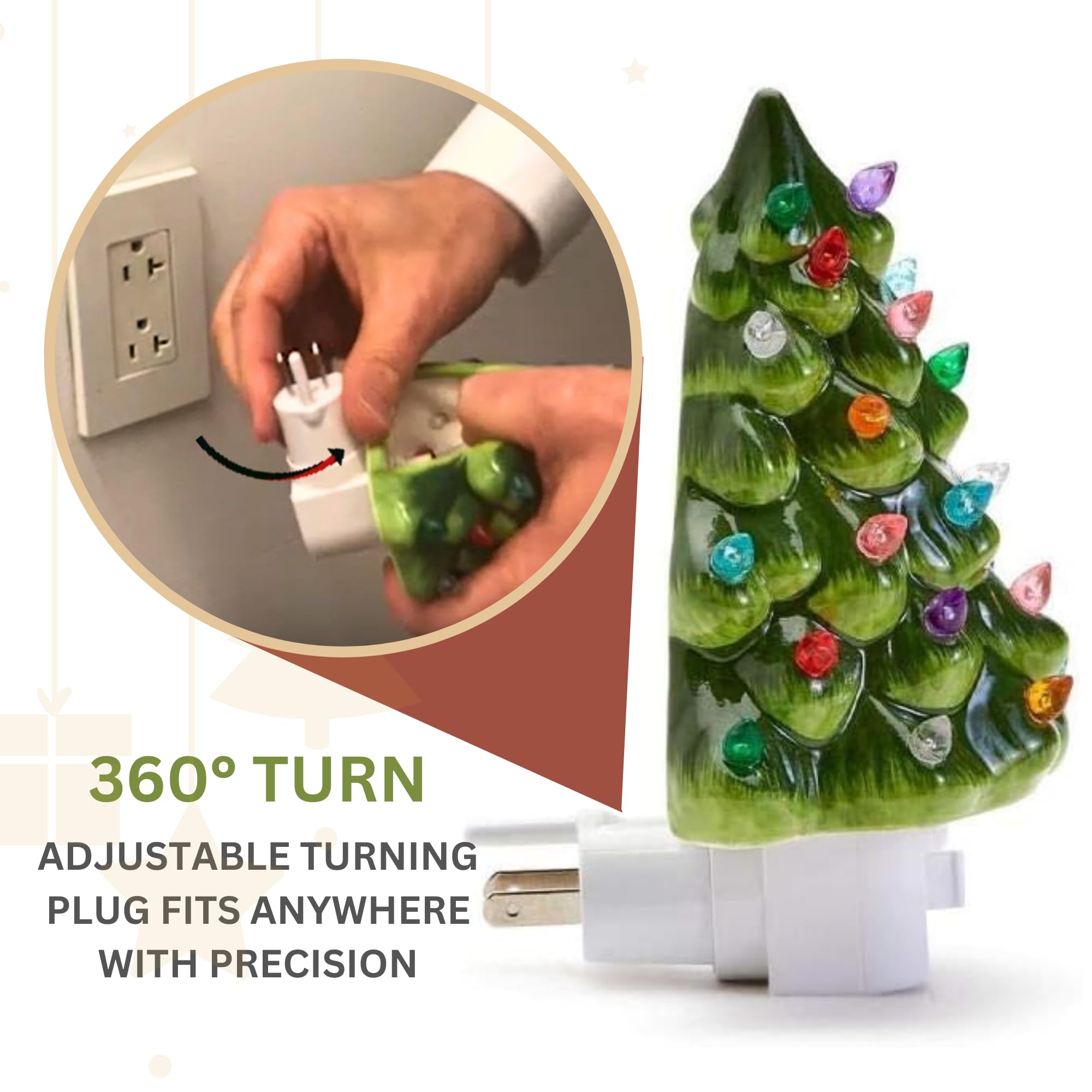Two's Company Vintage Ceramic Christmas Tree Nightlight Lamp - Handpainted Green Decor, Model 81836