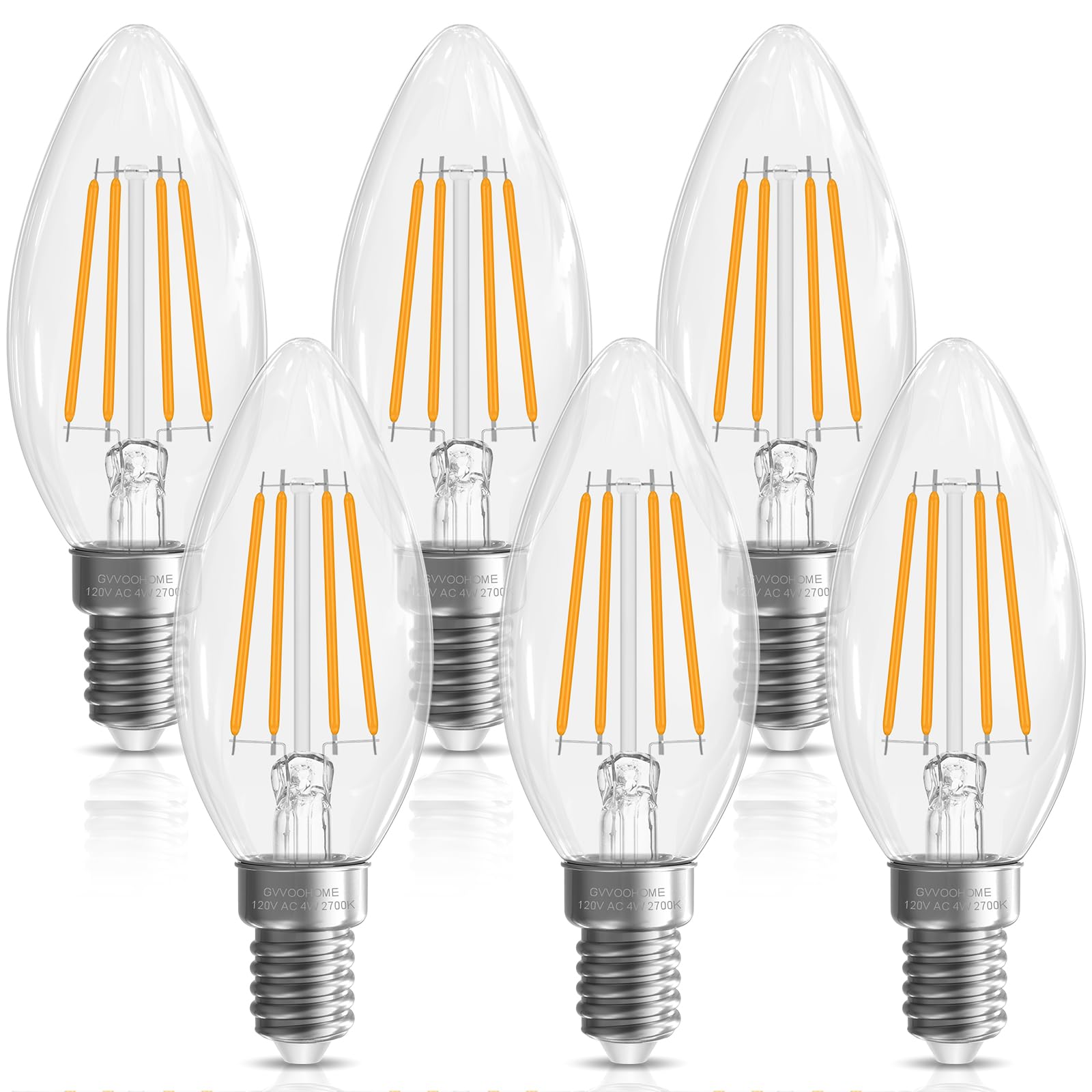 Gvvoohome 40 Watt Candelabra Light Bulbs, Chandelier Light Bulb Non-Dimmable E12 Led Bulb, B10 Candle Bulb 2700K Soft White, 90+