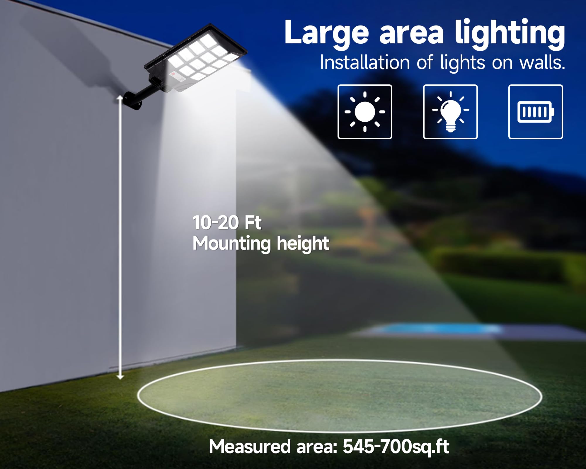Aqraou Solar Street Lights Outdoor, IP66 Waterproof, Motion Sensor, 6500K, 4PCS, White - Dusk to Dawn Security Flood Light with Remote Control