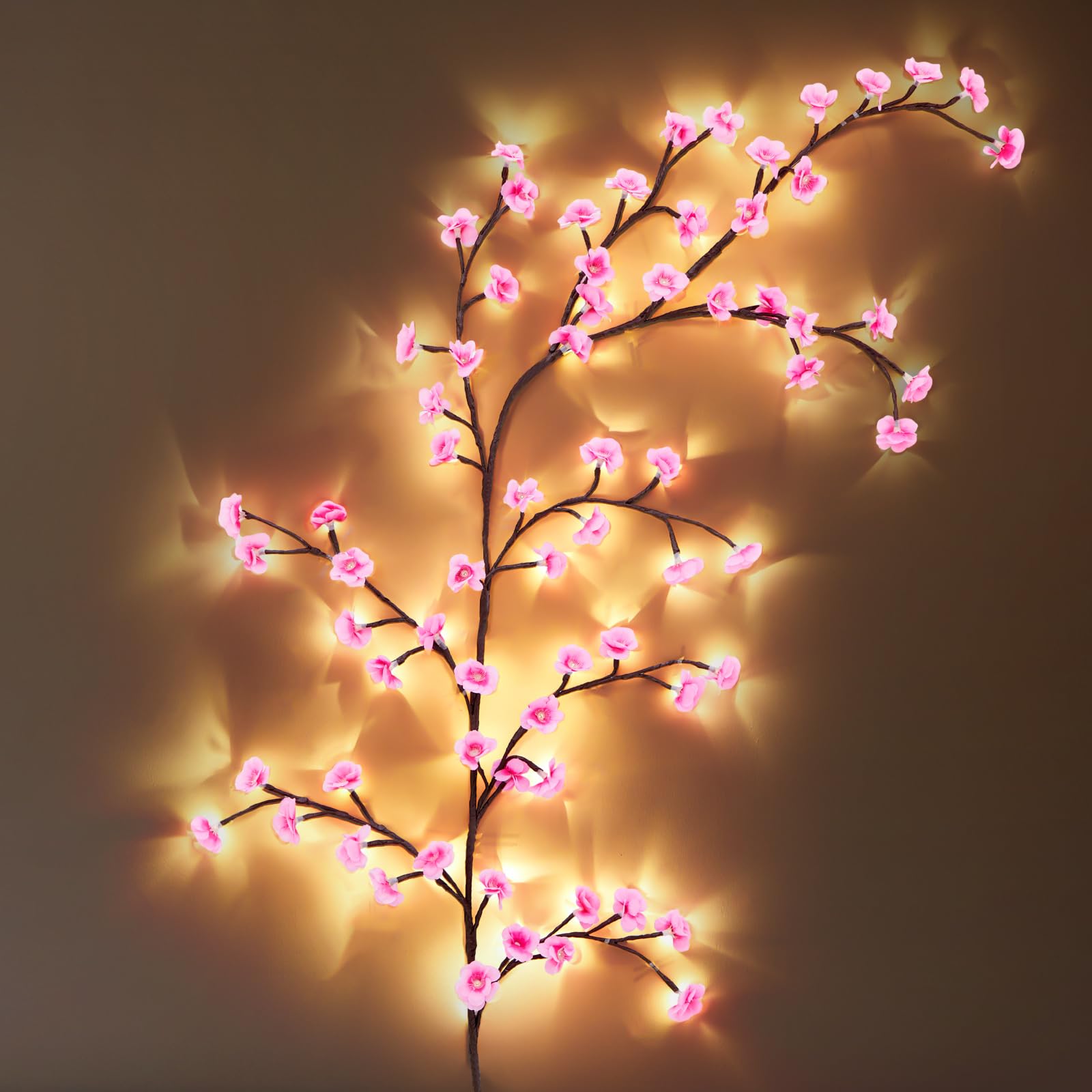 Glooglitter 2 Sets Cherry LED Tree Branch Lights for Wall 5.25 FT 72 LED Cherry Blossom Willow Vine Twig Flower String Lights Ch