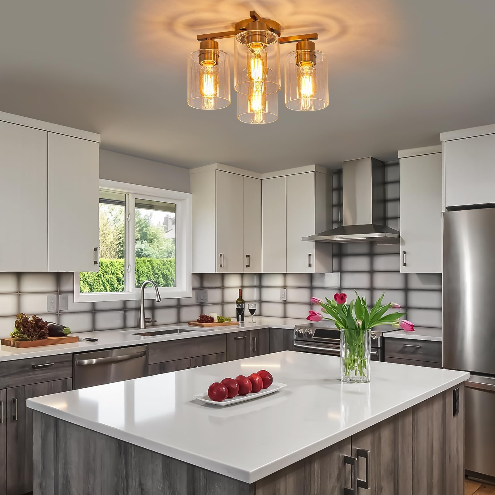 Diduio Semi Flush Mount Ceiling Light Kitchen Lighting Fixtures Ceiling Brushed Nickel Kitchen Cieling Light Fixtures With Clear