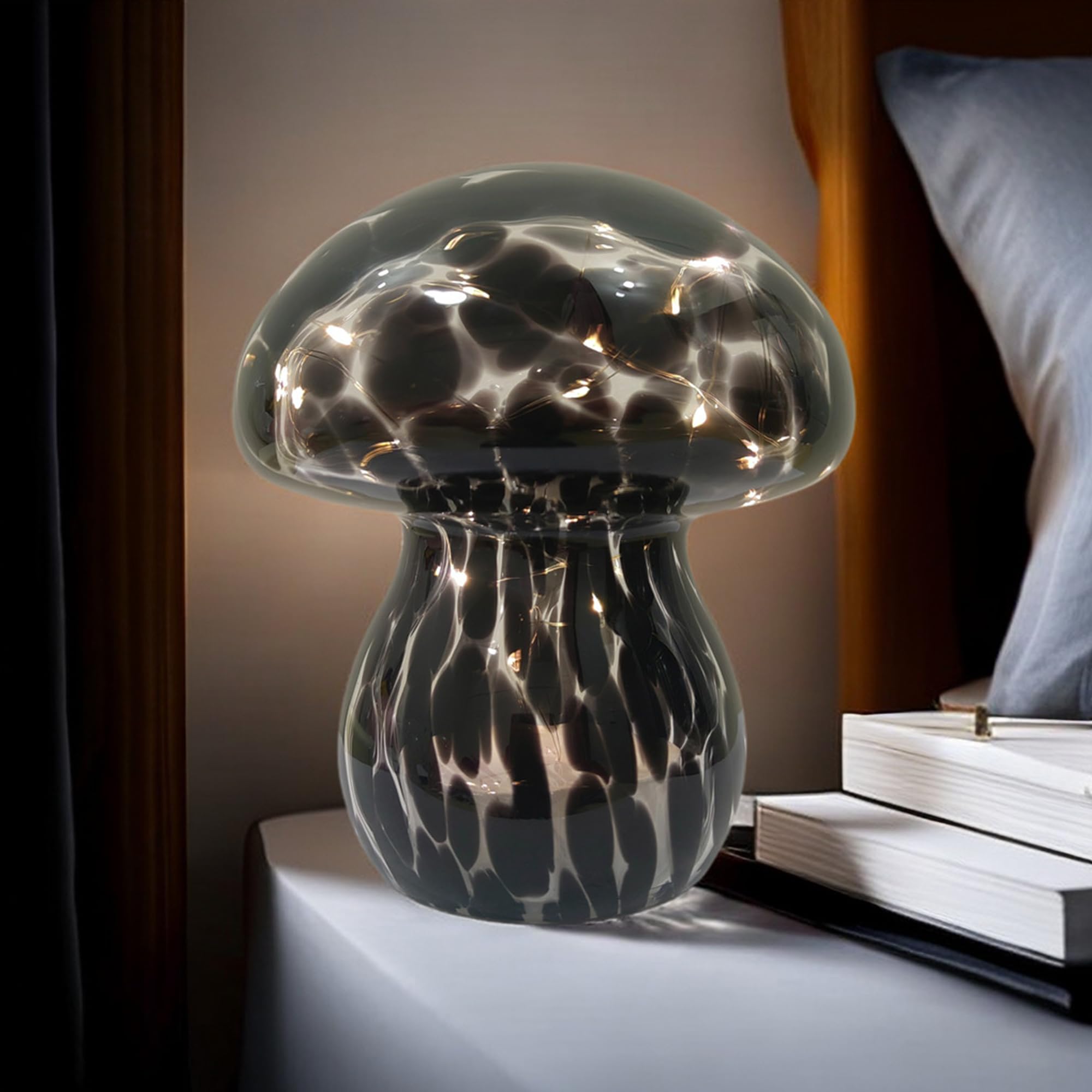 Jbgiyosg Mushroom Table Lamps Night Lights Cute Glass Nightstand Bedside Desk Lamps For Bedroom Living Study(Bulb Included) - Bl