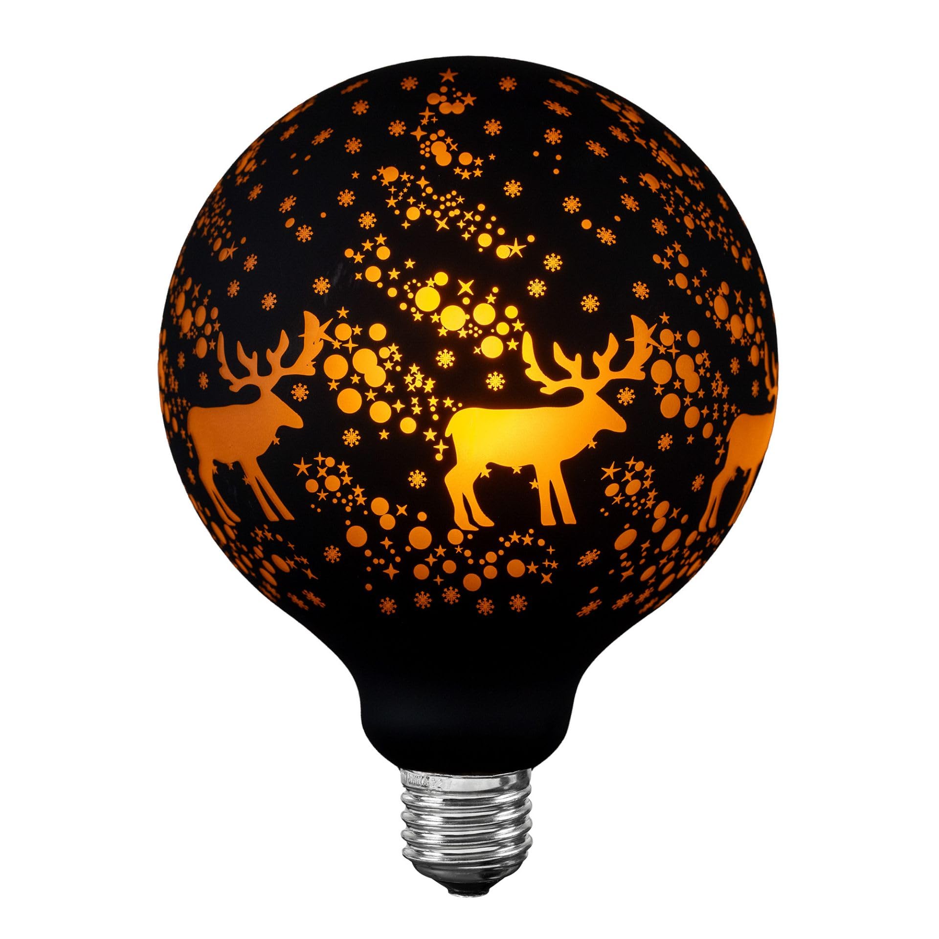 Festive Living 4.5 G125 Decorative LED Bulb - 1800K Warm Vintage Glow, Dimmable, Winter Elk Style Matte Black, E26 Medium Base, 
