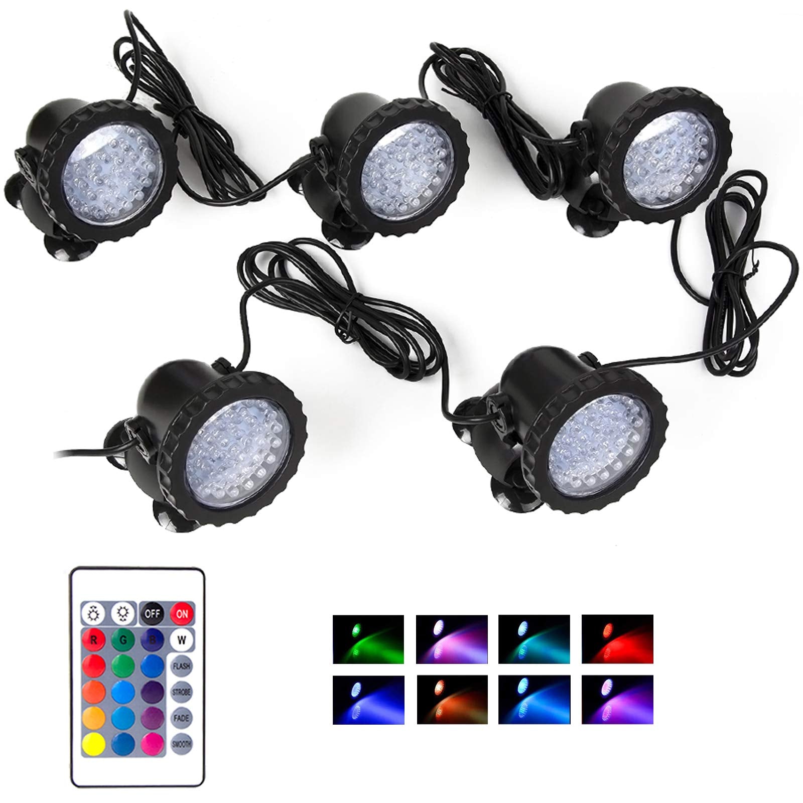 SHOYO Underwater Landscape Spotlight, Waterproof IP68, 36 LED Color Changing, Dimmable, Set of 5, Acrylonitrile Butadiene Styrene