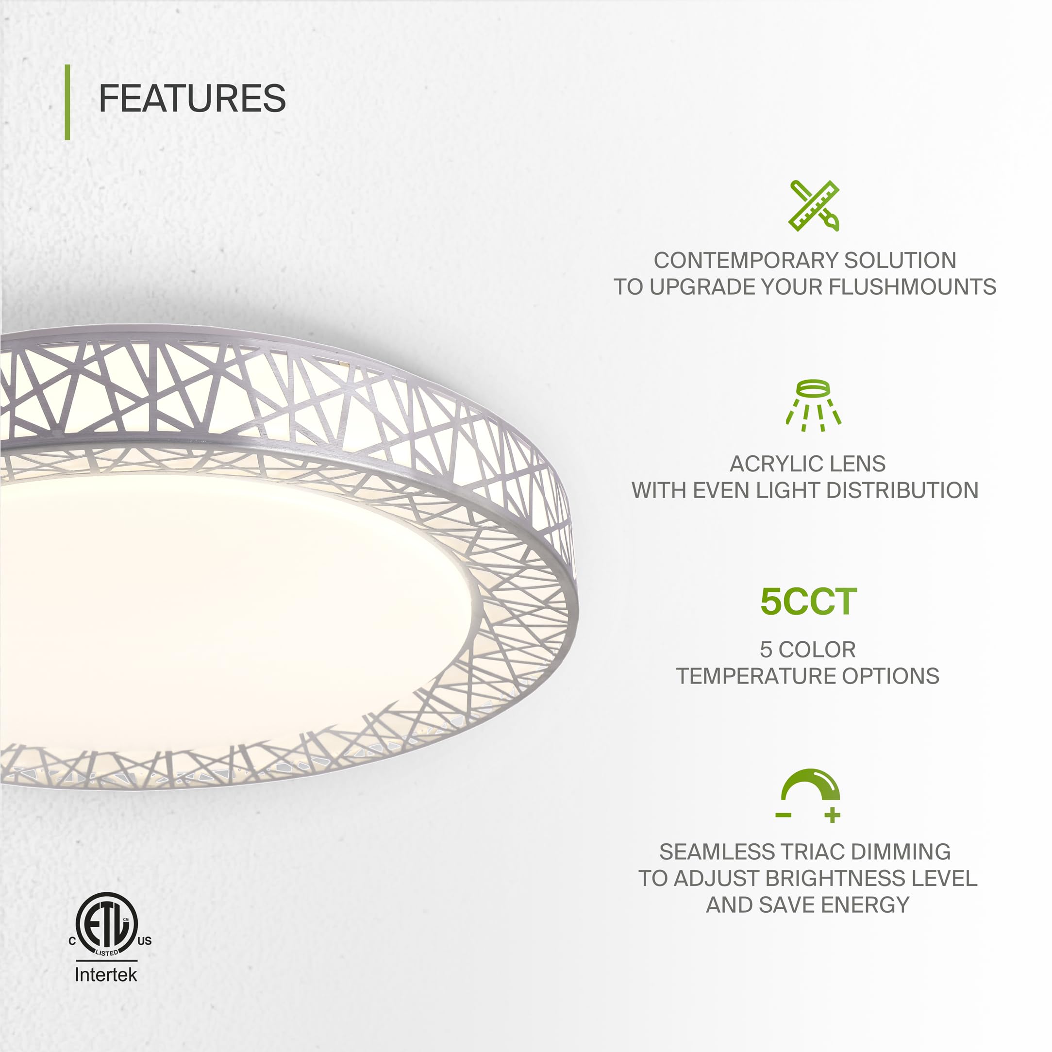 ASD 20 Inch LED Flush Mount Ceiling Light - 42W, 2474LM, Dimmable, Brushed Nickel, 2 Pack, Model A-LOFT-FM-20