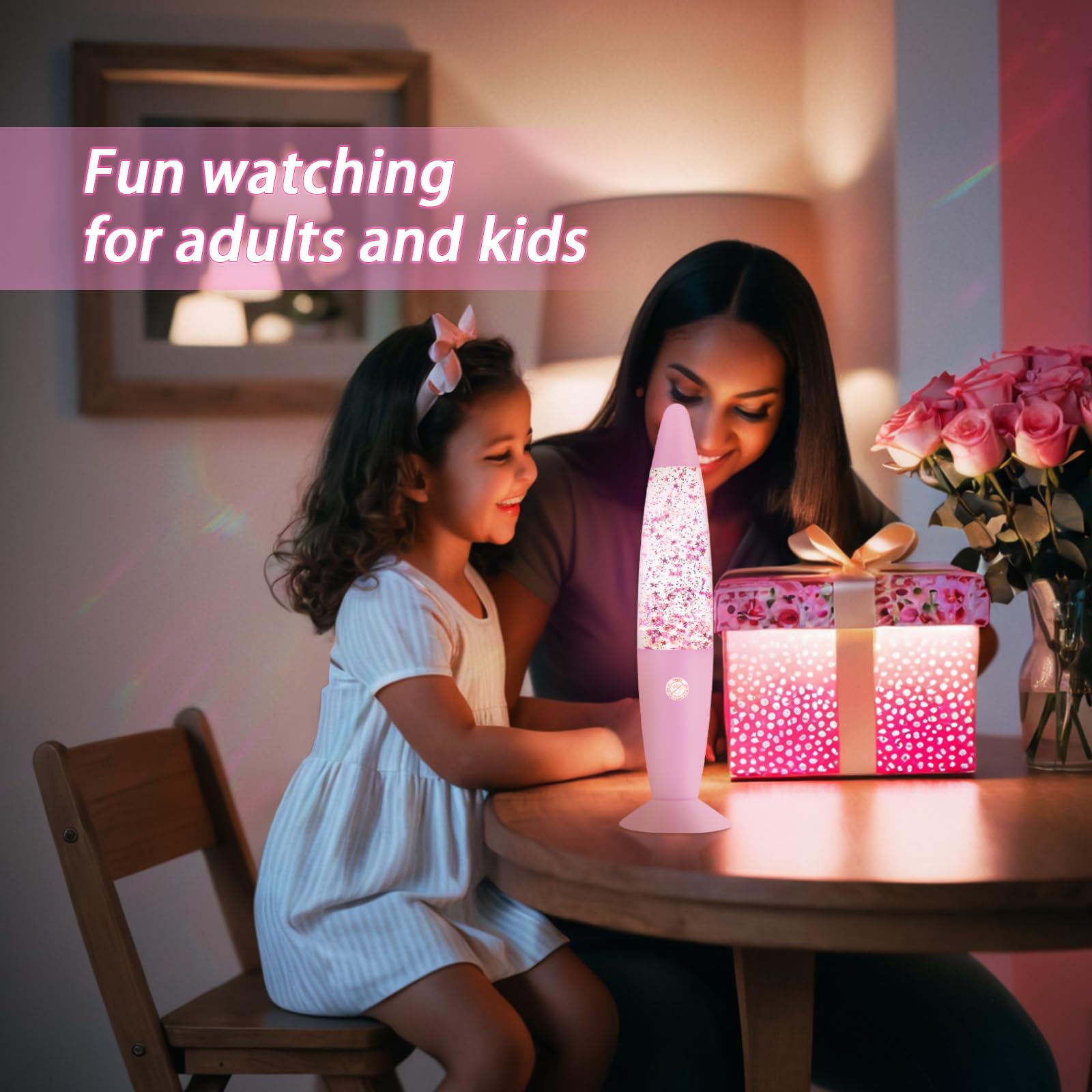 Vanful Glitter Lamp - 13in Pink Aluminum Night Light with Hexagonal and Pentagonal Sparkles for Kids and mature-themeds