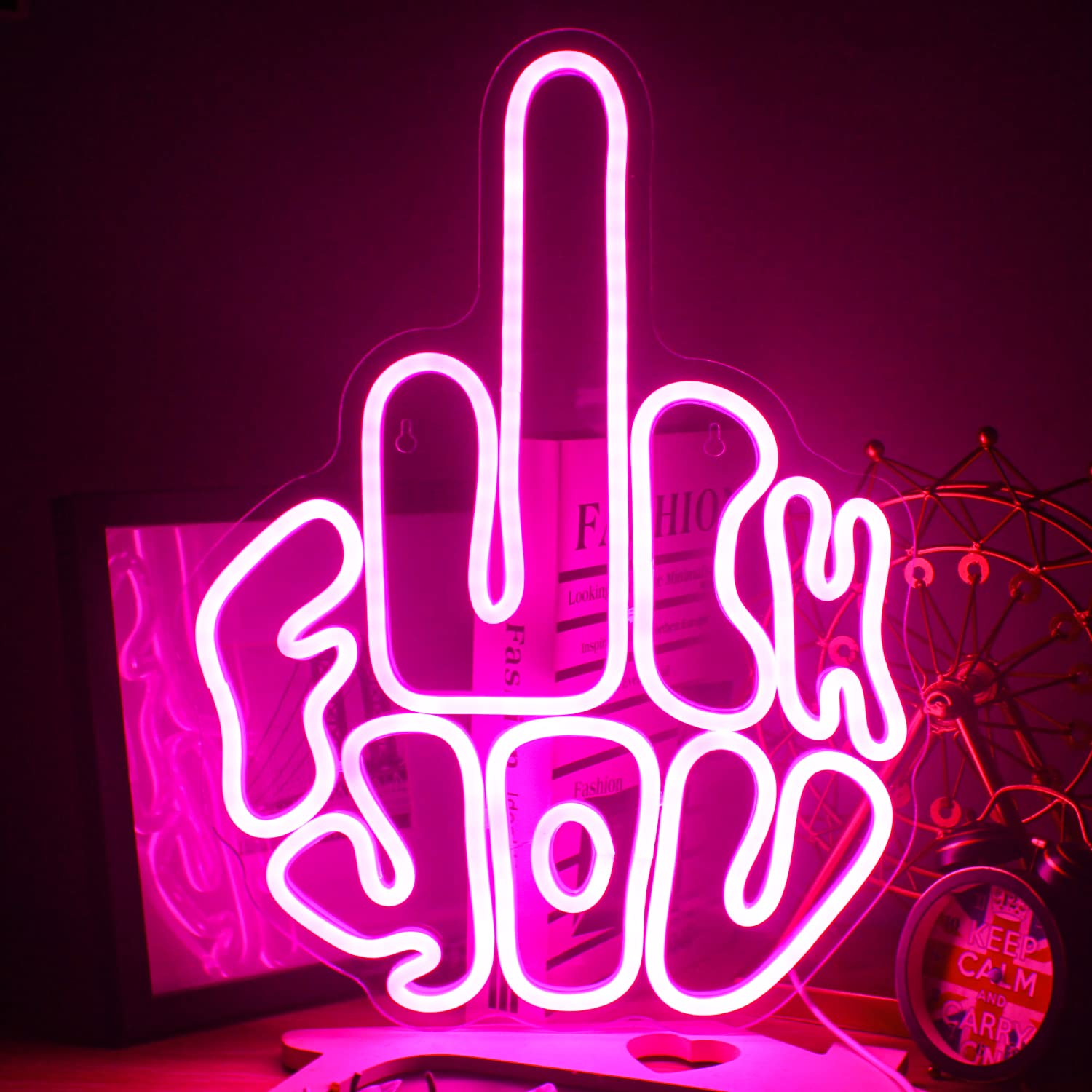 FAXFSIGN Neon Wall Light Sign - Pink LED Gesture Design, 40cm x 30cm, USB Powered, Ideal for Bedroom, Party, Pub, Game Zone Decor