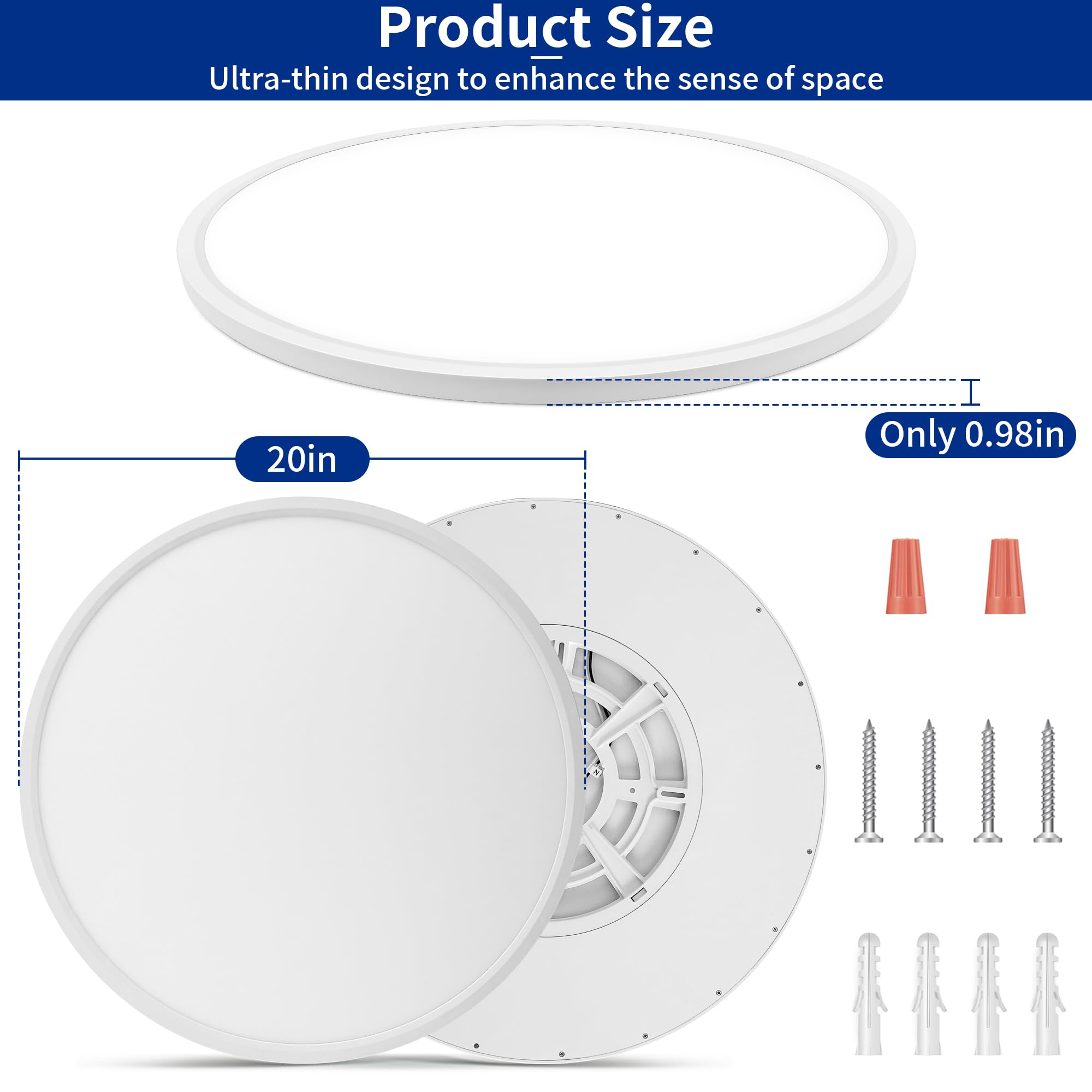 MOONSEA 48W Dimmable LED Ceiling Light, 20 Inch, White, Super Slim, Remote Control, Model BG-LT0026