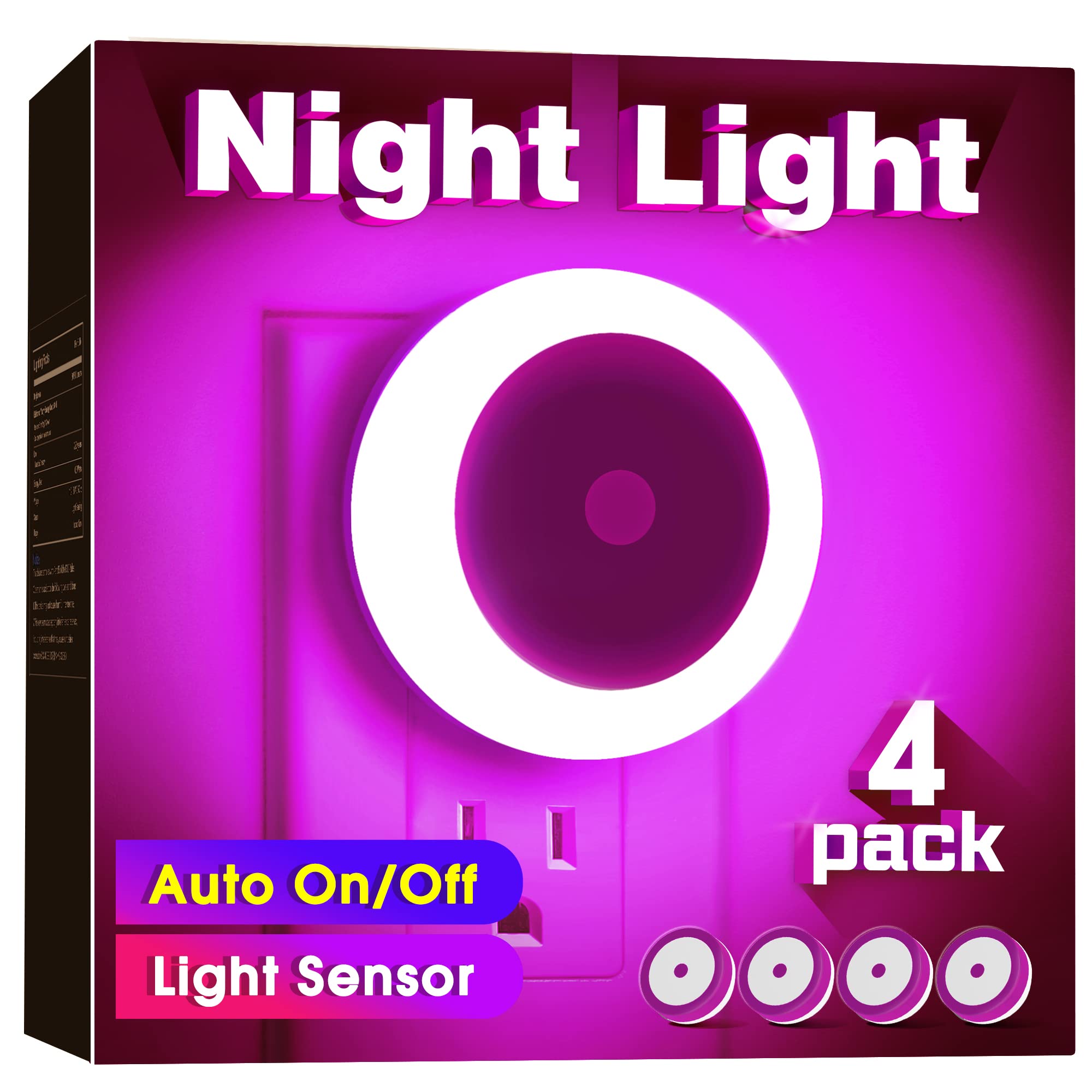 Briignite Purple Night Light, Night Lights Plug Into Wall [4Pack], Nightlight With Light Sensors For Kids Room, Baby Night Light