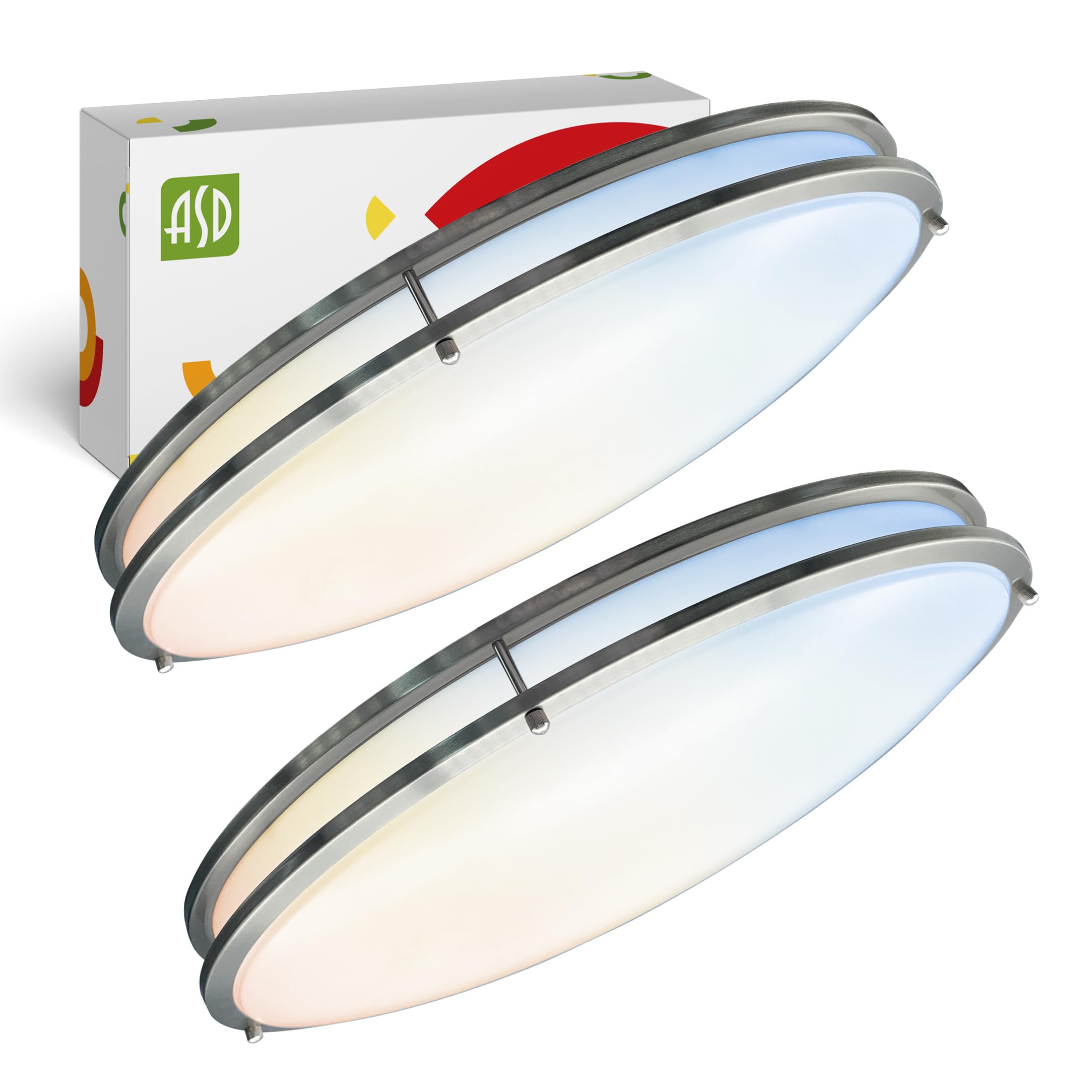 ASD LED Flush Mount Light Fixture 32 Inch 50W Dimmable ETL Listed Brushed Nickel 2 Pack Model A-FMOV-32D50NK-2p