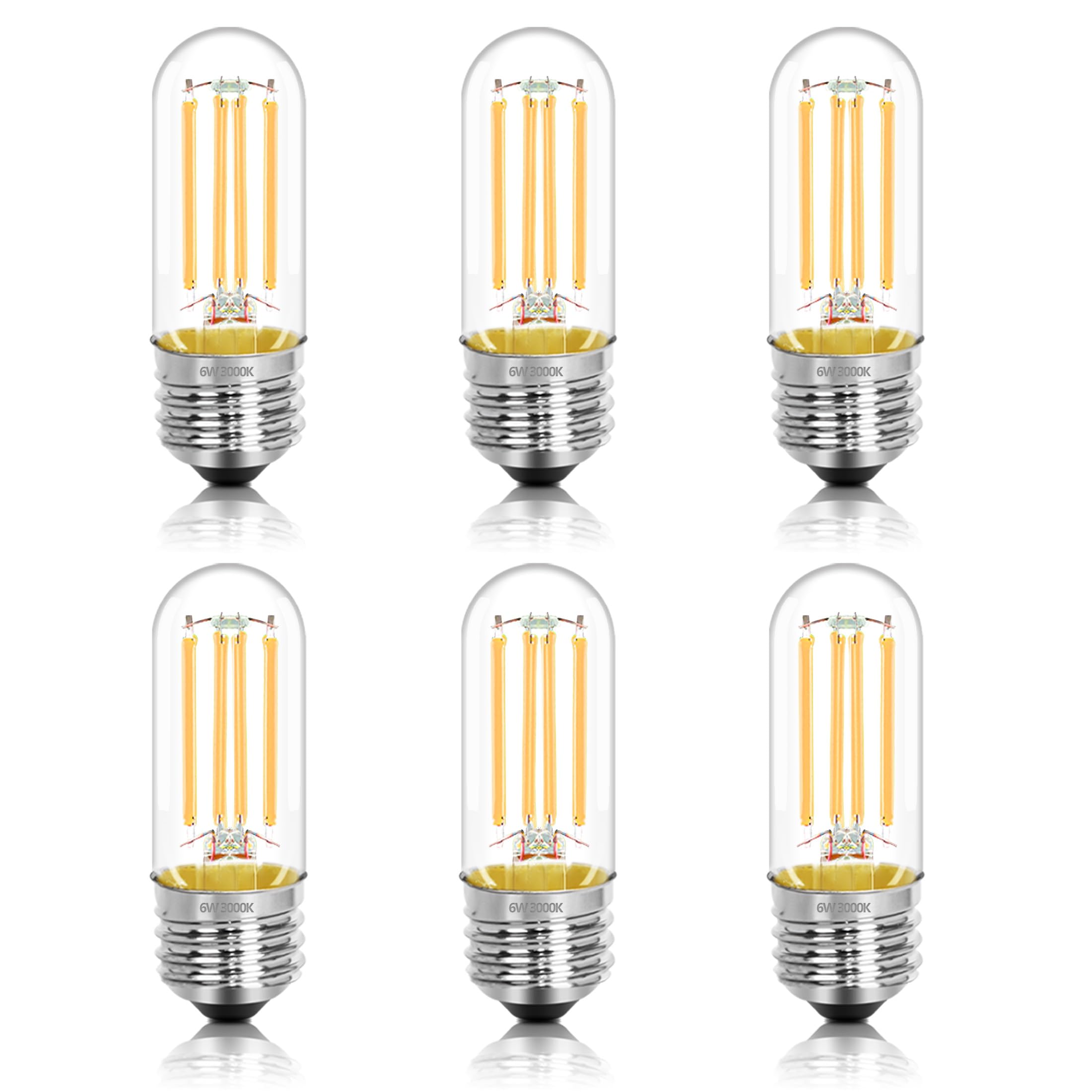 NOVELUX LED Edison Bulbs 6W, 3000K Warm White, Clear Glass, 3 Inch, Dimmable, 6 Pack