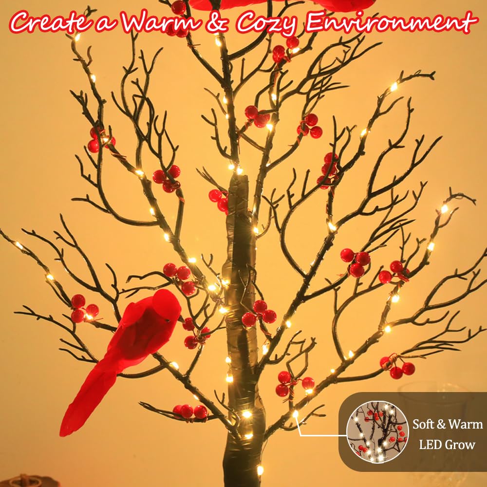 ZWJFDCBD Vintage Glowing Tree - 21in LED Twinkle Lamp, Battery Powered, Red, Copper Wire + ABS, Perfect for Christmas & Home Décor