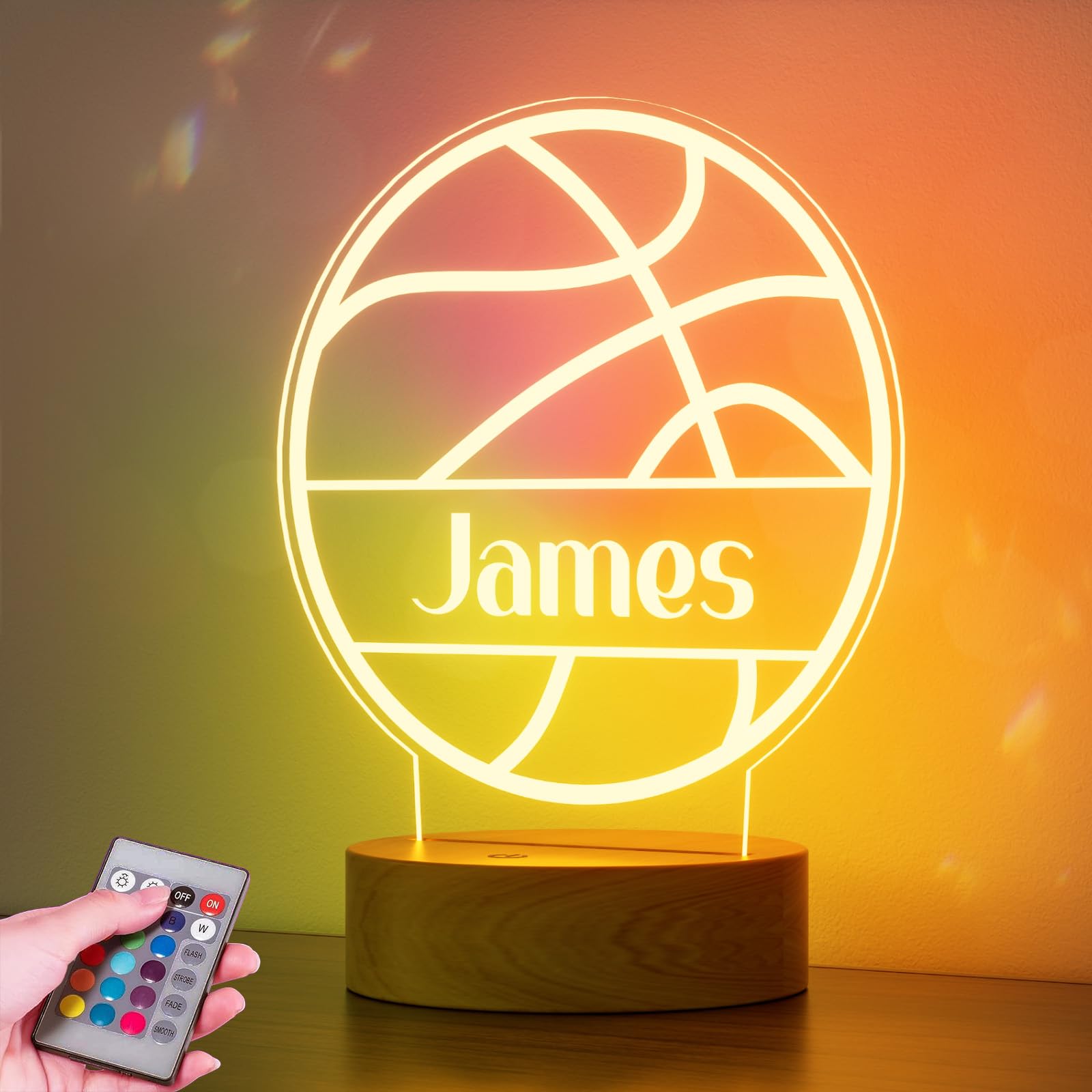 Burst Bird Personalized Baby Night Light - Acrylic, Basketball Color, Includes Remote, Model PNL-Basketball