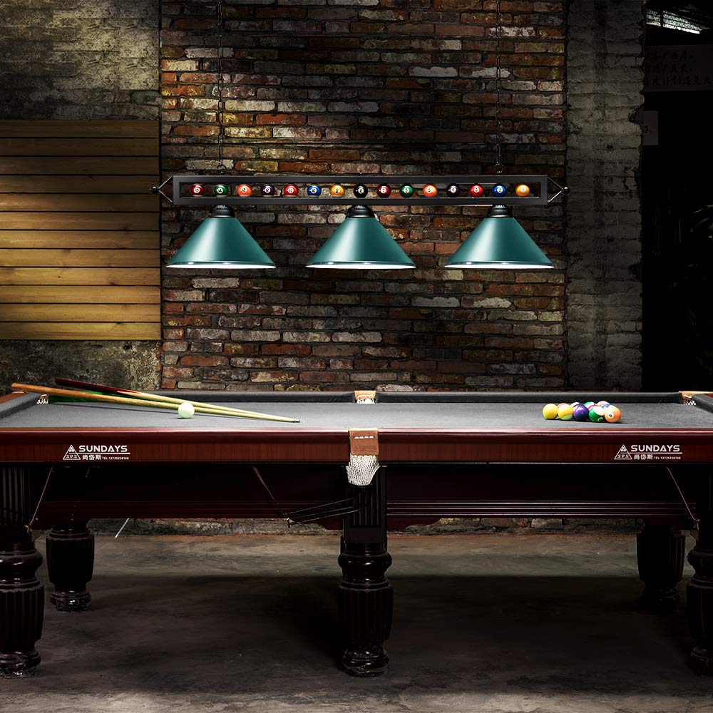 Wellmet Pool Table Light, 3 Lights, Adjustable, 59 inch, Metal, Green, Model CHL-002-light-Green