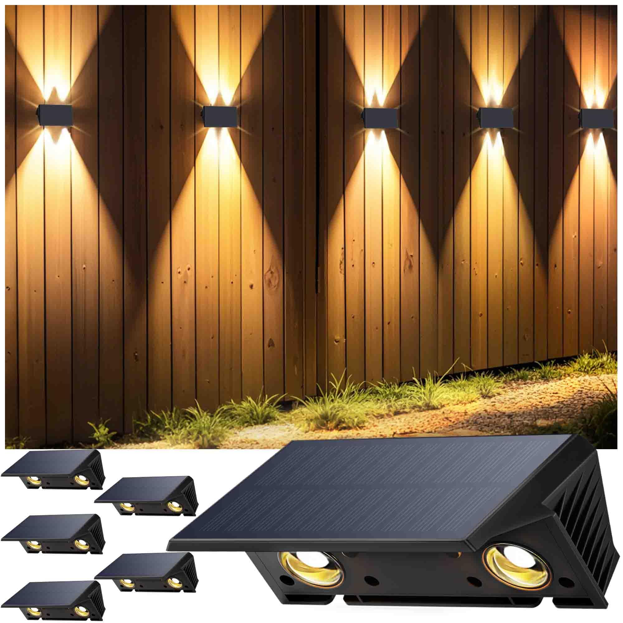 IIRARA Solar Fence Lights, 6-Pack, IP67 Waterproof, 100LM Bright, Warm White, Model SWL02