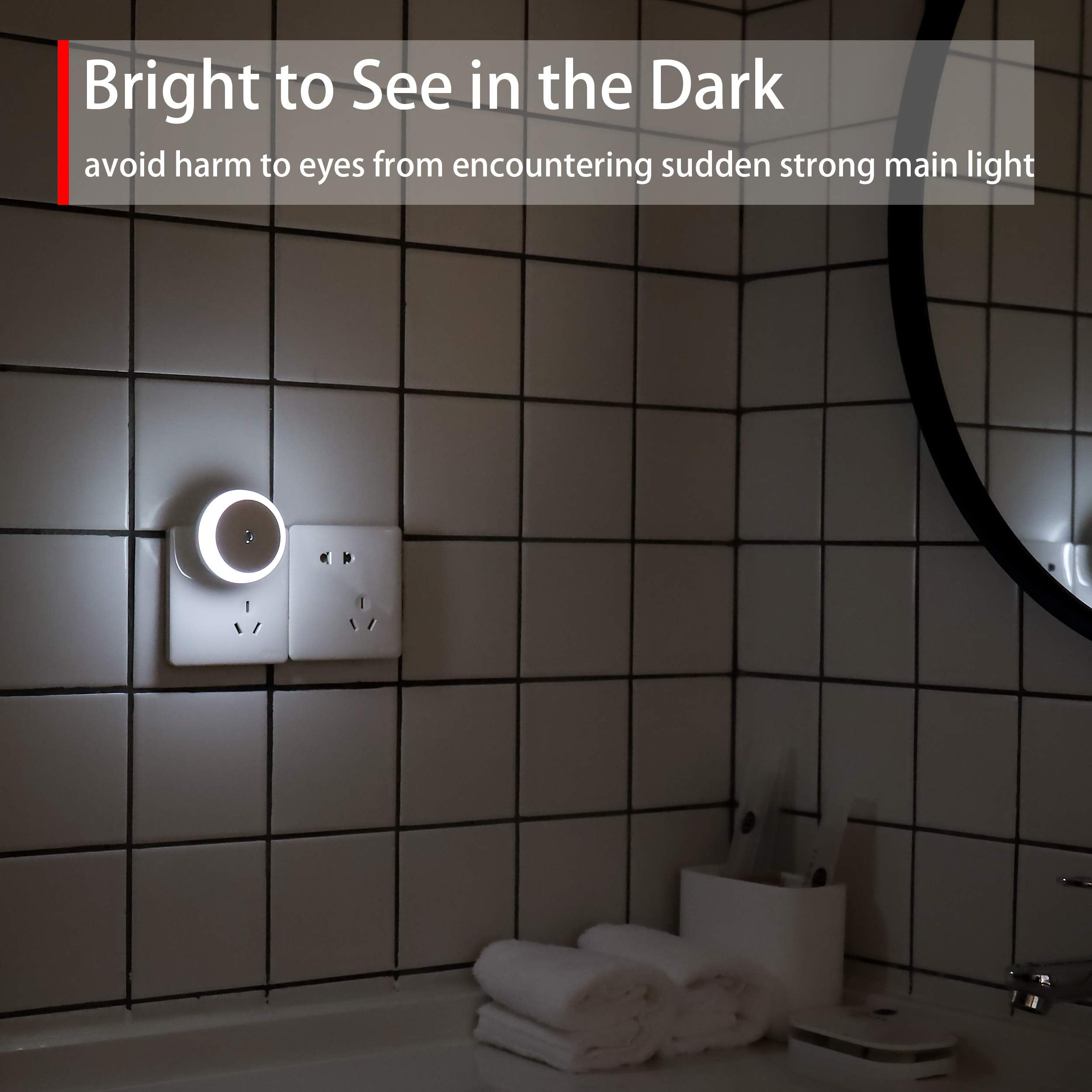 Led Night Light Plug In, Dusk To Dawn Sensor, Auto Dim, Energy Saving, Cool White, Nightlight Plug Into Wall For Bathroom, Hallw