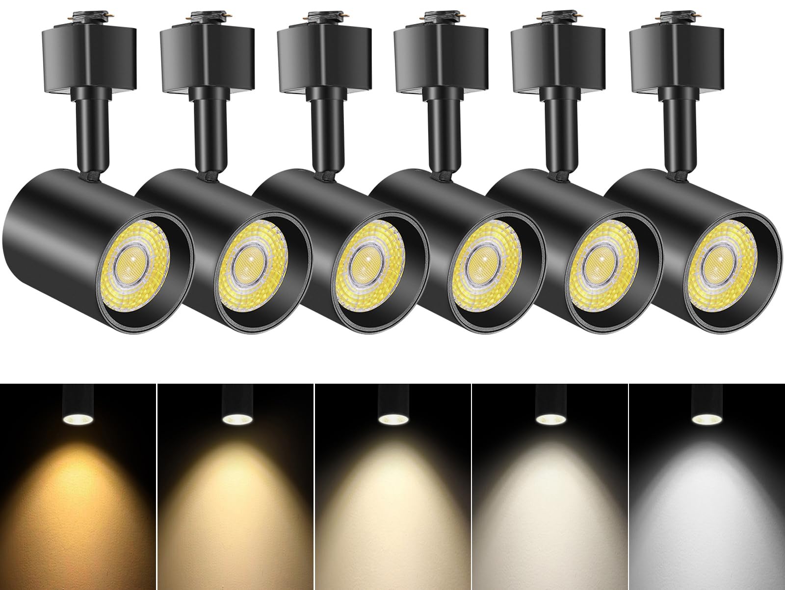 Vanoopee 5-Color Dimmable Led Track Lighting Heads, 10W 800Lm, Matte Black, Pack Of