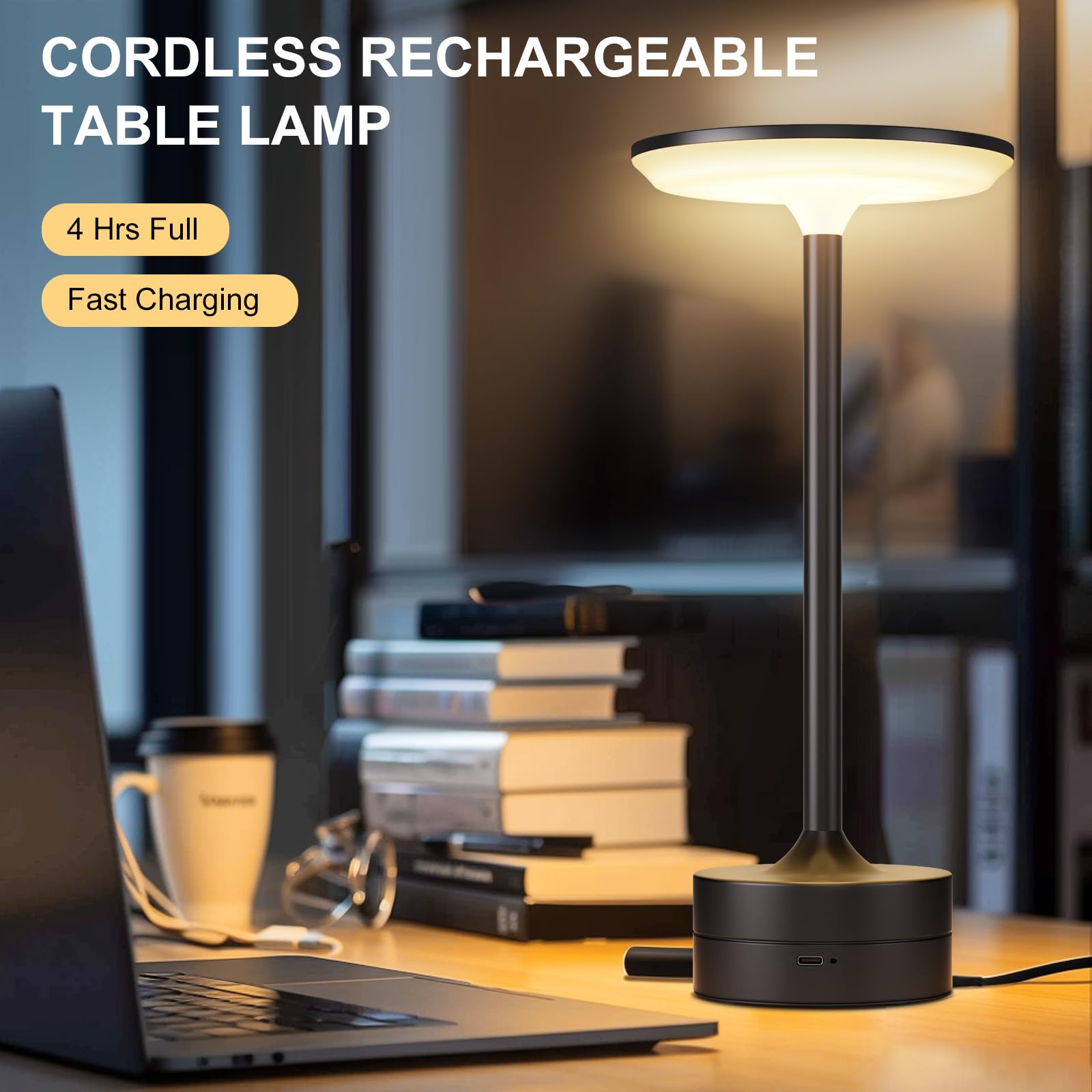 Frideko Home 2 Pack Cordless Table Lamp, Rechargeable Lamps Battery Powered Portable Led Desk Lamp 3 Color Touch Dimmable Lamp F