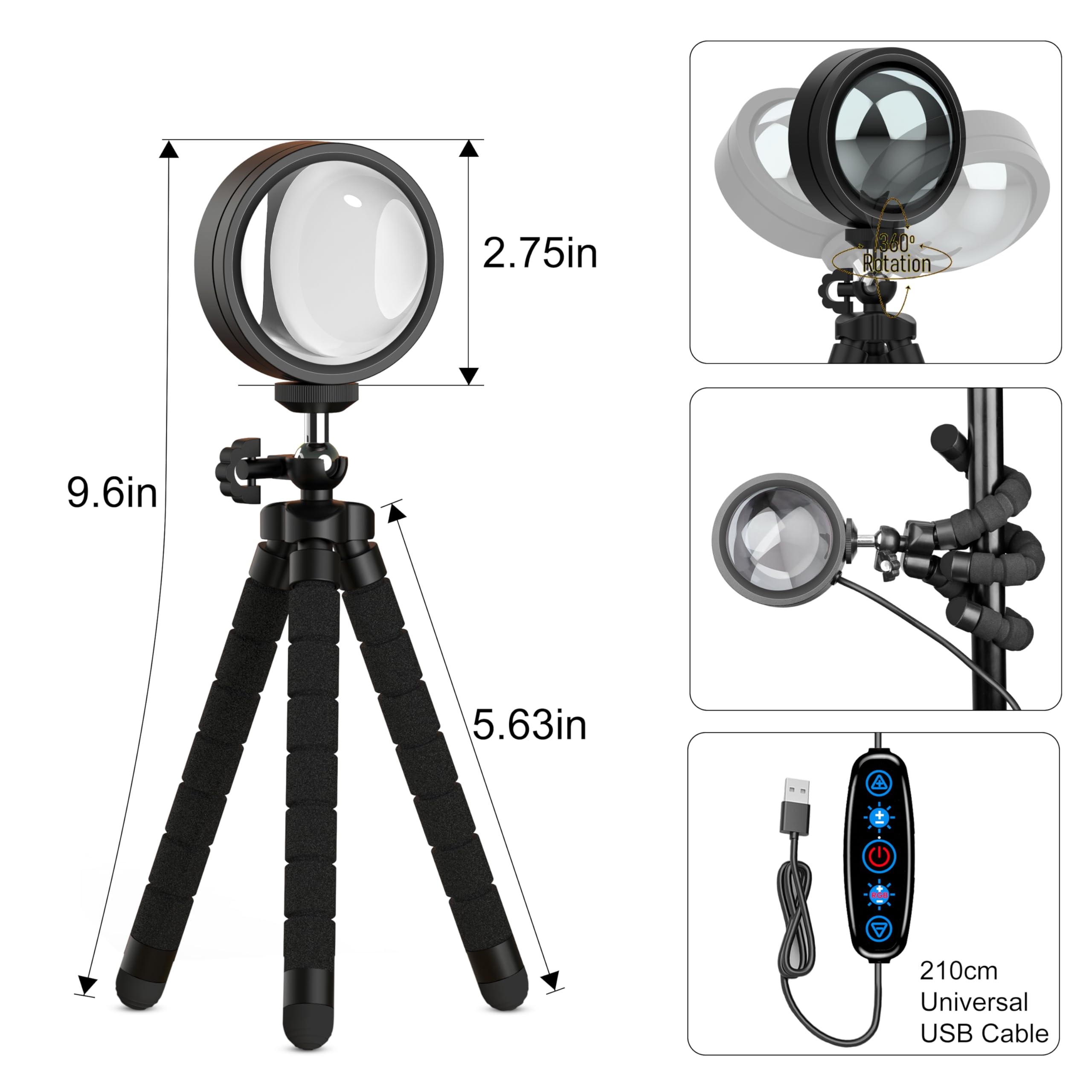 Xebkor Multicolor Sunset Lamp Projector - Led 360° Rotation, App Control For Bedroom & Decor