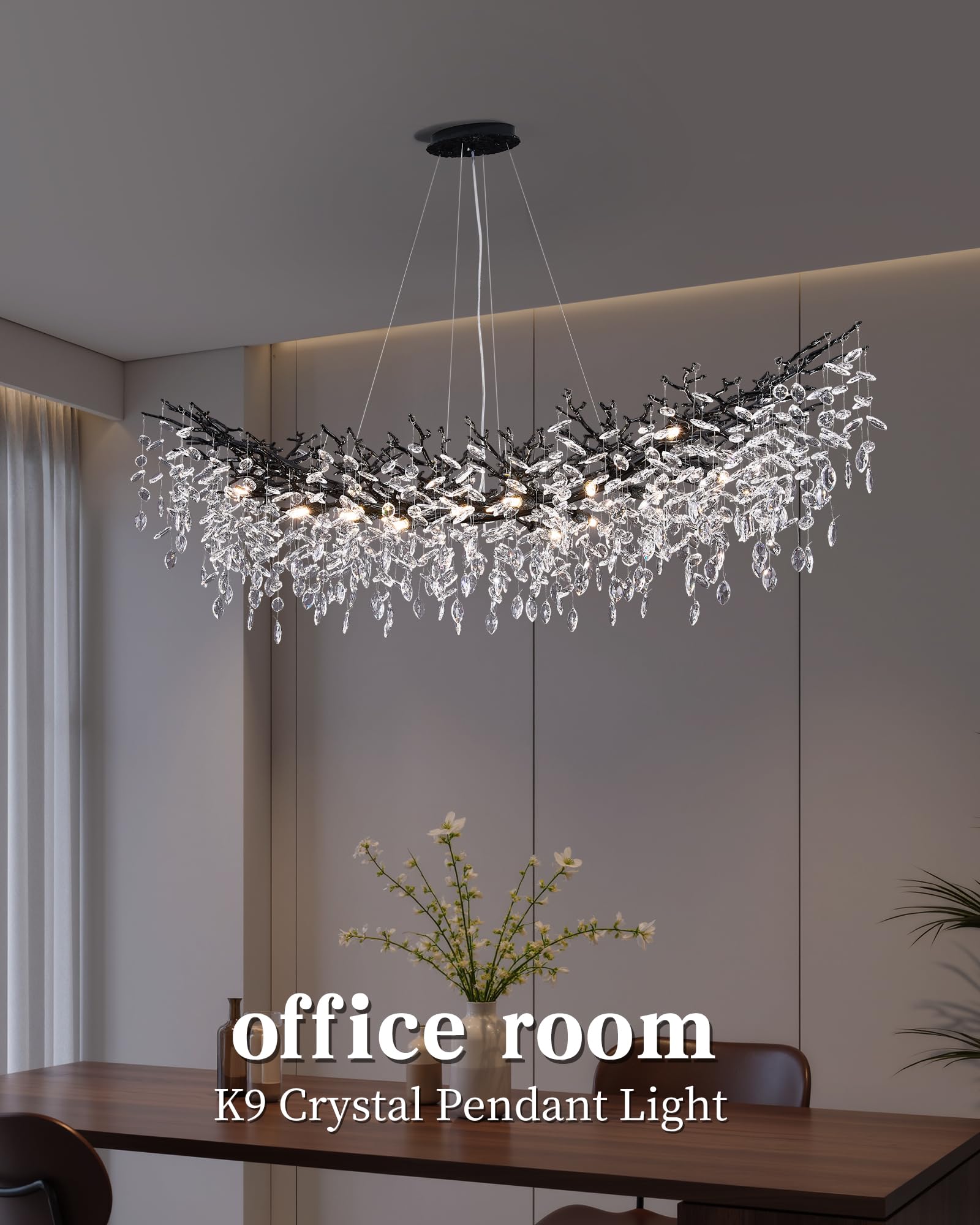 Black Chandelier  16 Light Modern Chandelier For Dining Room Over Table  Industrial 63 Hanging Lighting With K9 Crystal Tree Branch Rectangular Chandeliers For Living Room Kitchen Island