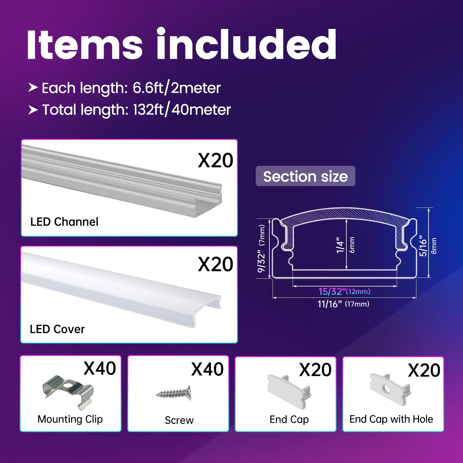 Muzata LED Strip Diffuser Channel, Aluminum 6063, 20Pack, 6.6FT/2M, U Shape, Milky White Cover, Model U1SW