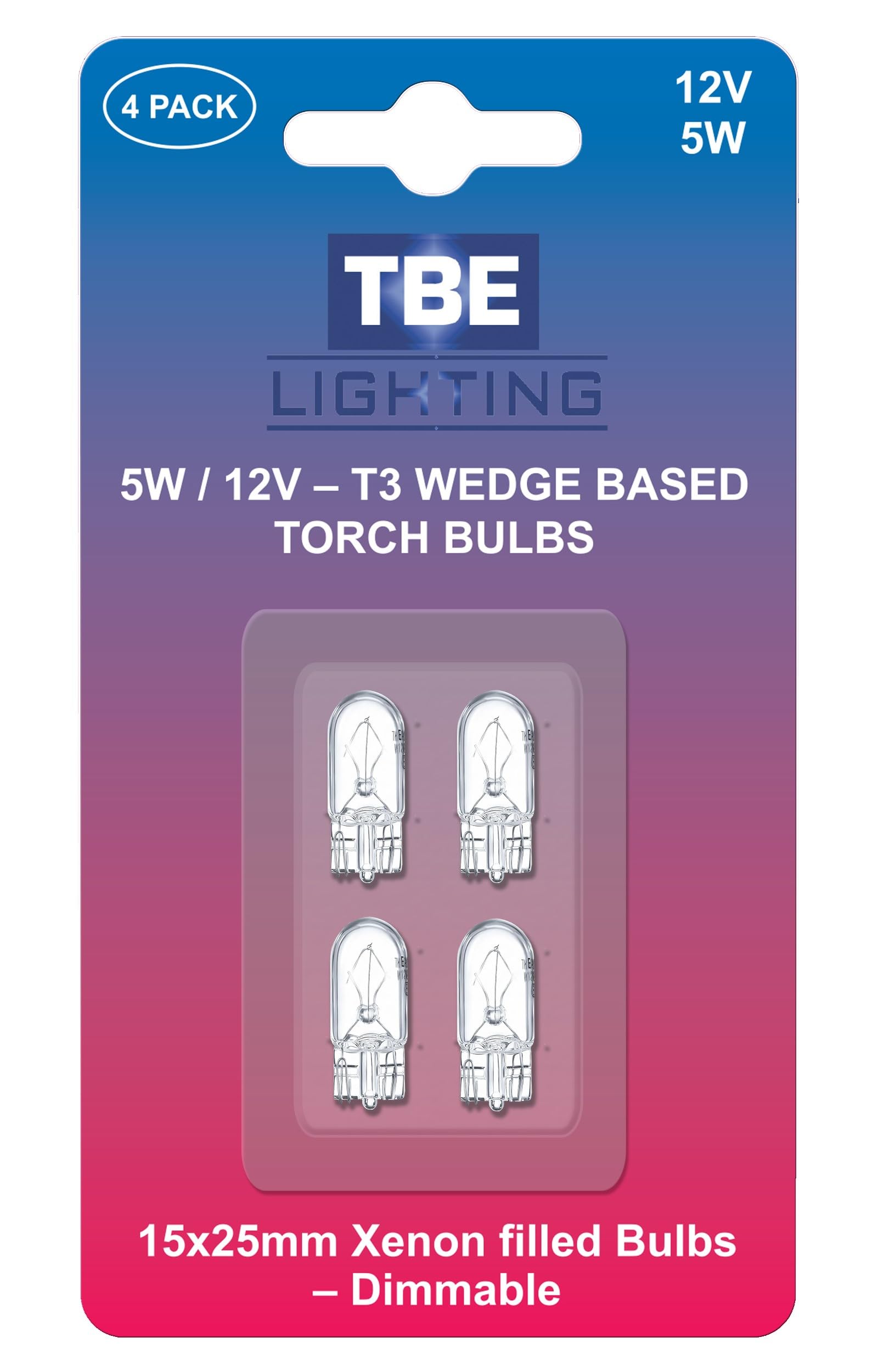 Tbe Lighting Replacement 12 Volt, 5W T3 1/4 Wedge Base Xenon Bulbs, Pack Of 4 Low Voltage Wedge Base Bulbs W5W For Landscape, Rv