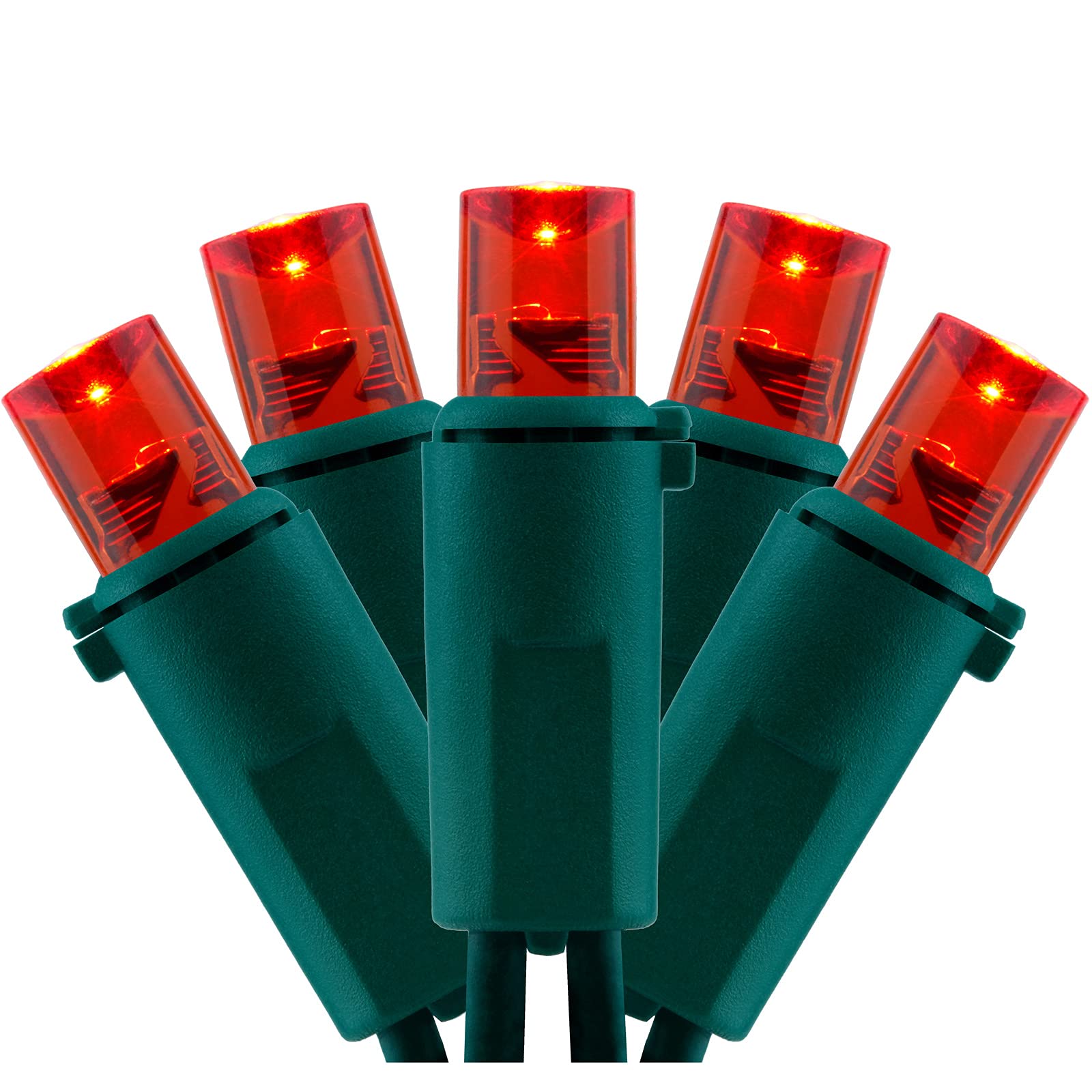 YULETIME 200 Red LED Christmas Lights, 66ft Green Wire, UL Certified, 5mm Bulbs, Model BMD-L-200E/4F