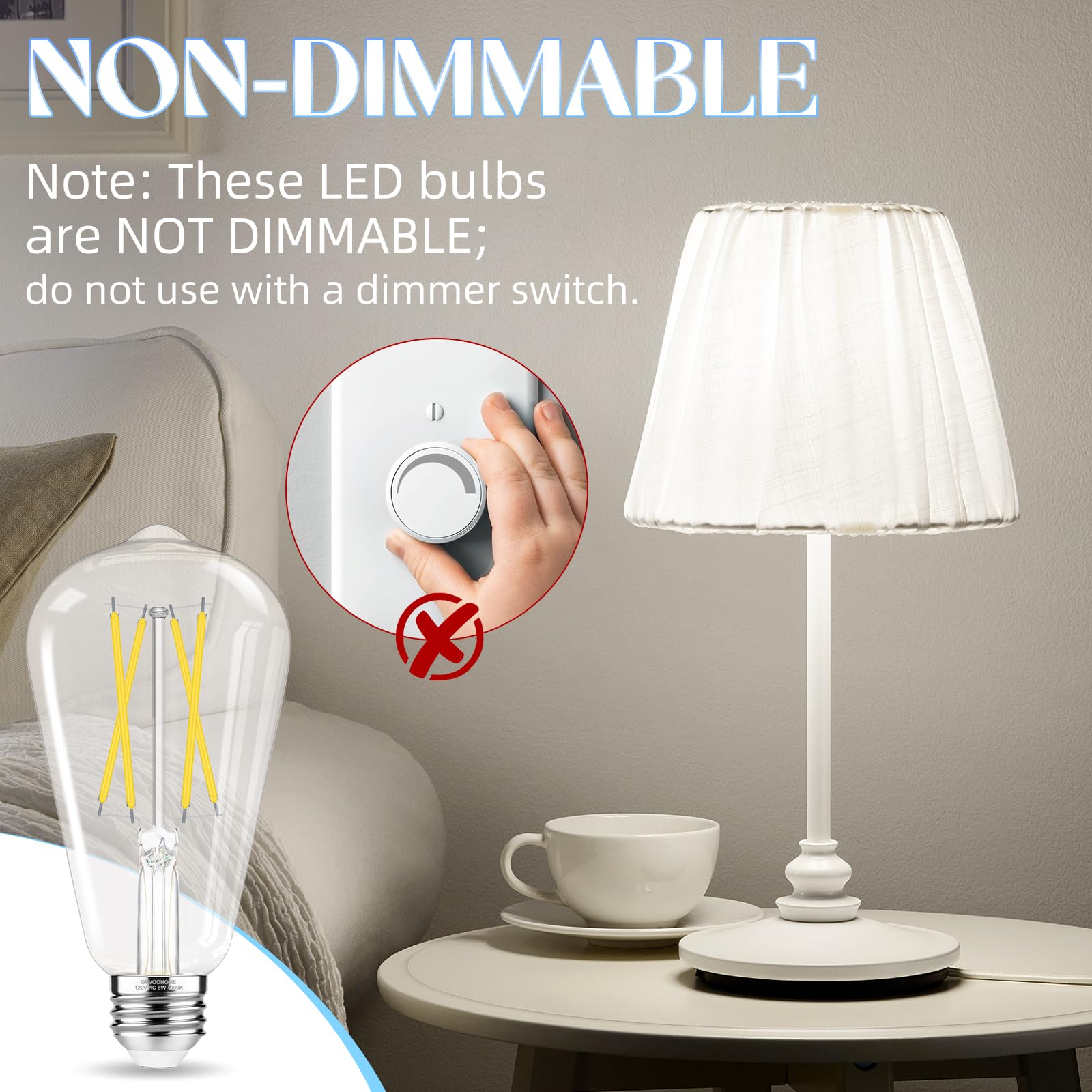 Gvvoohome Edison Bulbs, E26 Led Bulb 60 Watt Non-Dimmable, 4000K Daylight White, St58 Vintage Light Bulbs, 90+ Cri, E26 Medium B