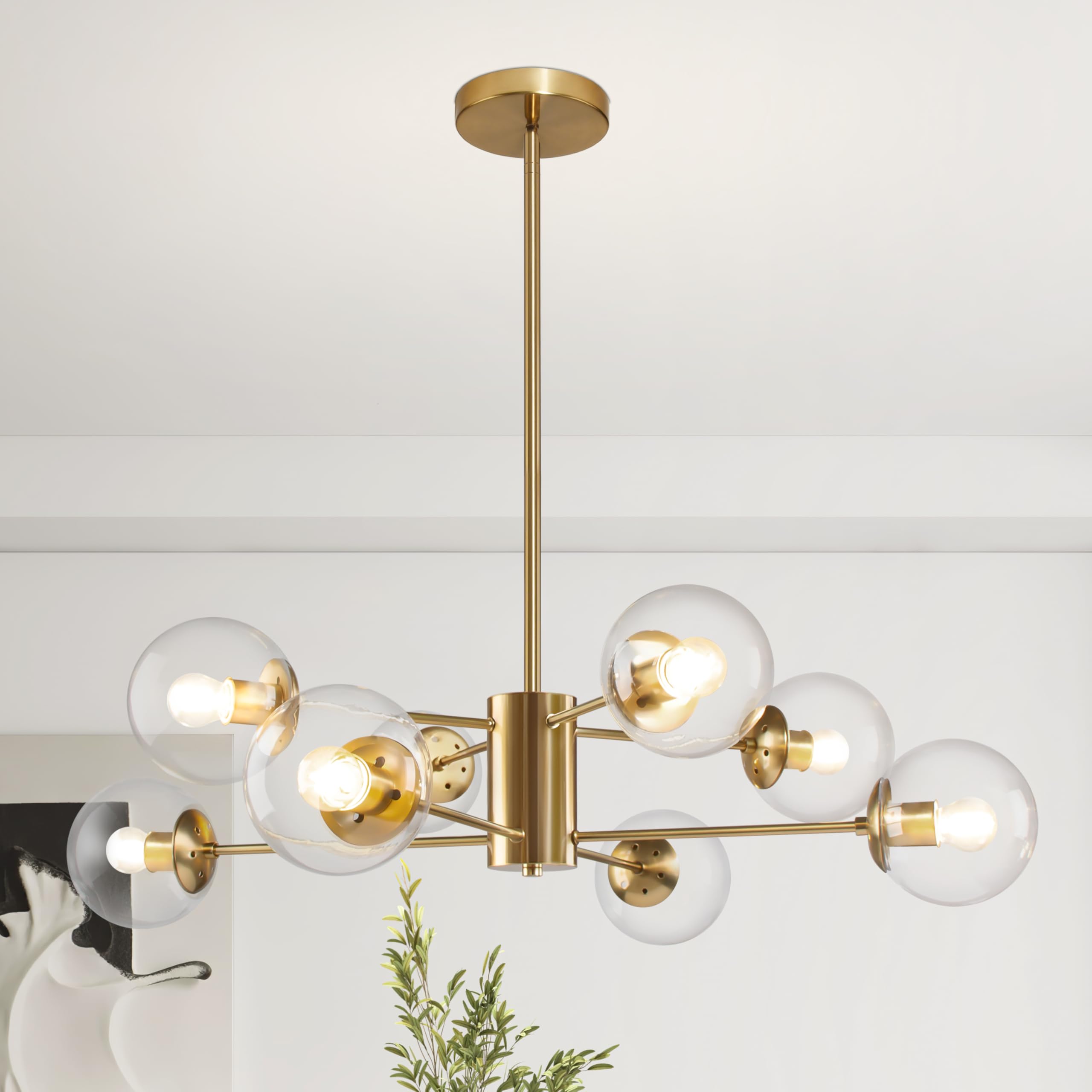 Bagood 8-Light Globe Sputnik Chandelier Modern Gold Sputnik Chandelier Mid Century Globe Pendant Light Brushed Brass Finished wi