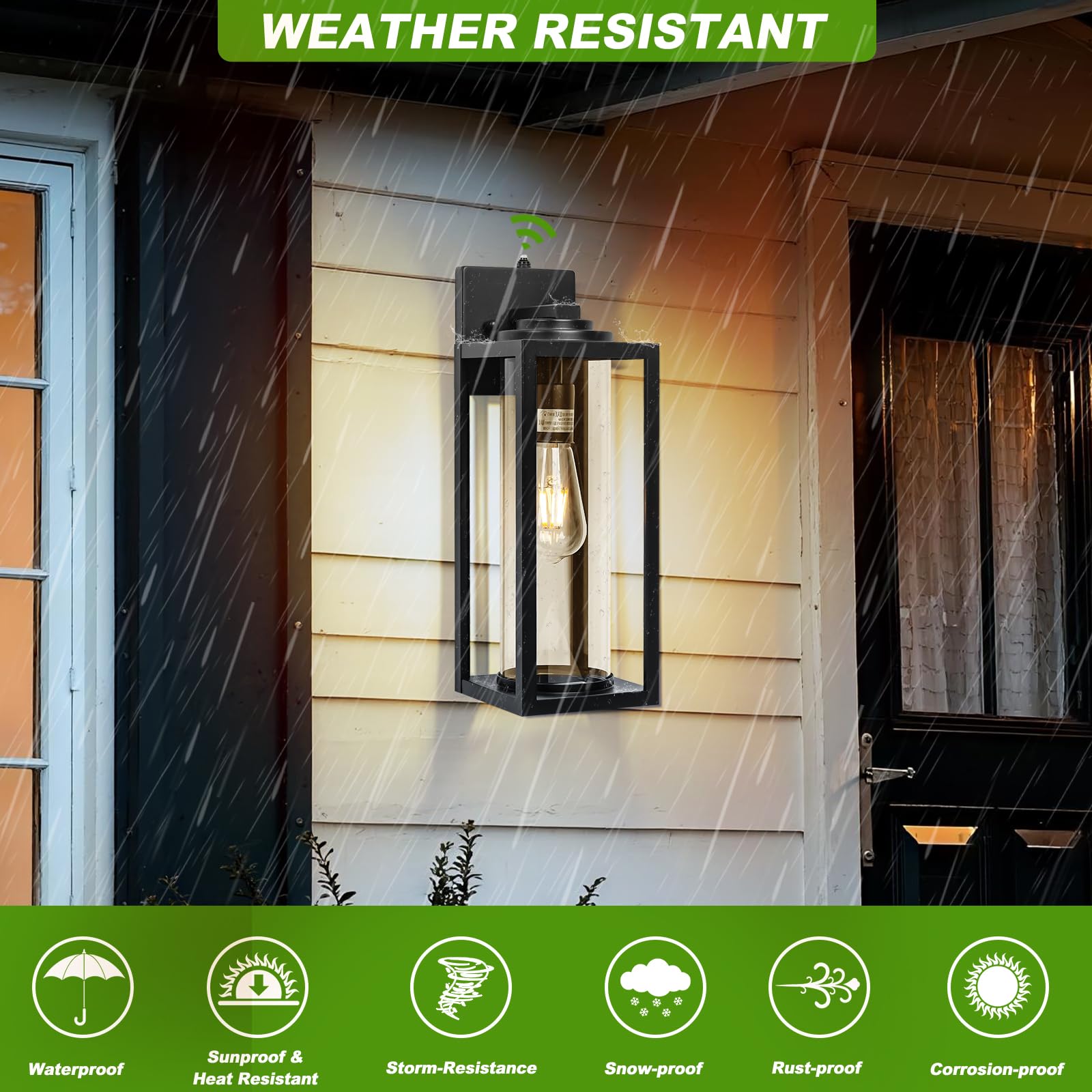 FILIYANO Outdoor Wall Light Fixtures - 20inch Dusk to Dawn, Waterproof Black Industrial Lanterns, 2 Pack, Model B07060PP