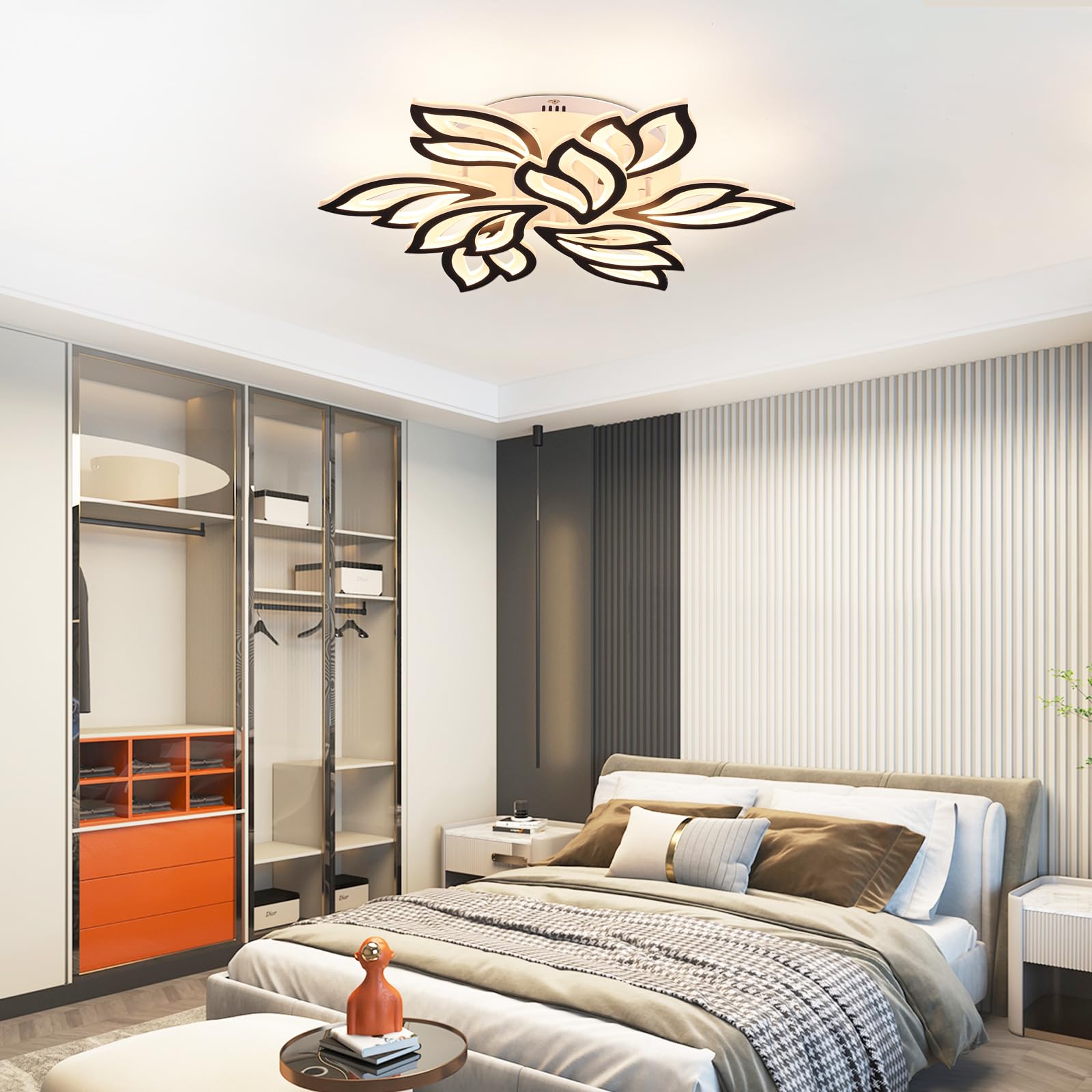 Garwarm Led Ceiling Light  Dimmable Modern Flower Shape Flush Mount Ceiling Lamp  75W Acrylic Petals Ceiling Chandelier Lighting With Remote Control For Living Room Bedroom Dining Room (Black)