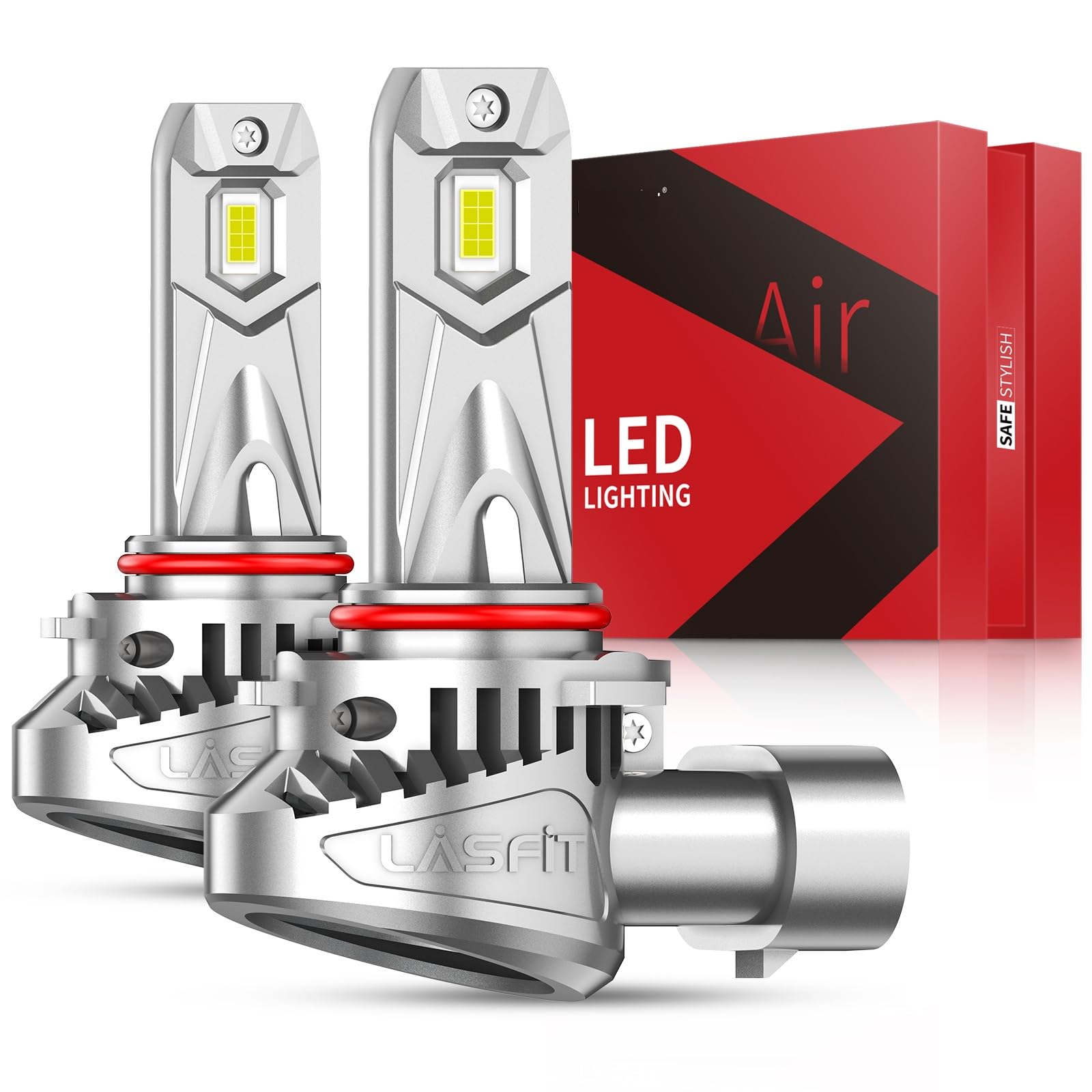 LASFIT BEAM 9005 Fog Light Bulbs, 30000lm, 6000K Cool White, Mini Size with Cooling Fan, Plug and Play, Pack of 2