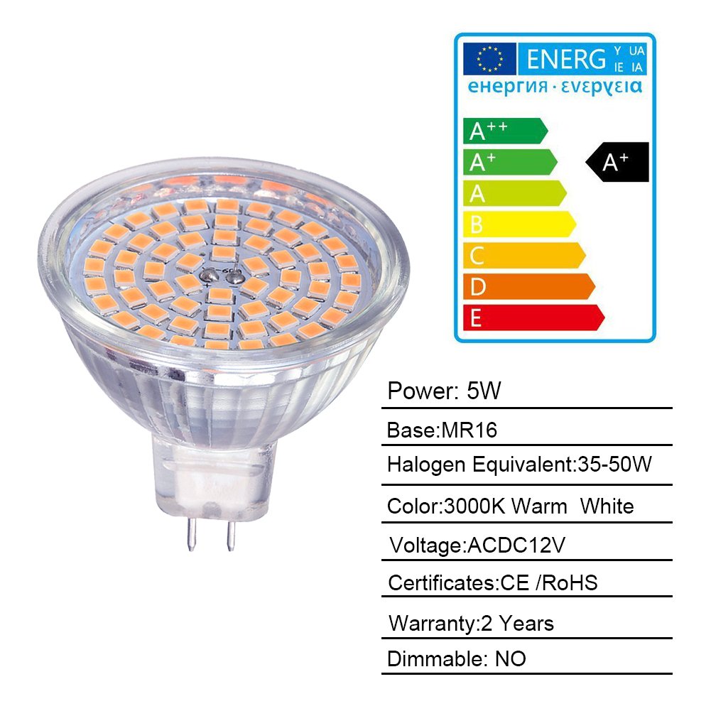Ottosea 5W Mr16 Led Bulbs, Warm White, 400Lm, 120° Beam Angle, 6 Pack