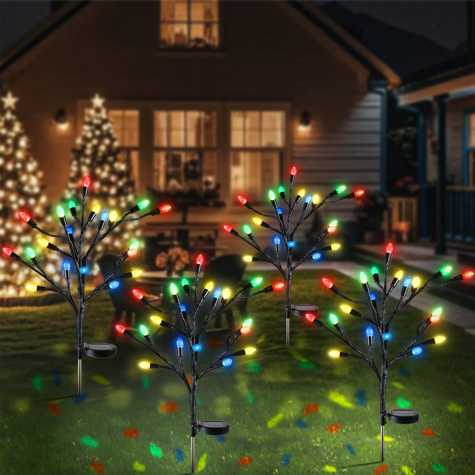 Lewondr Solar Garden Lights - 20 Led Strawberry Lights, Colorful for Yard, Patio, Porch, Backyard, Christmas Decor