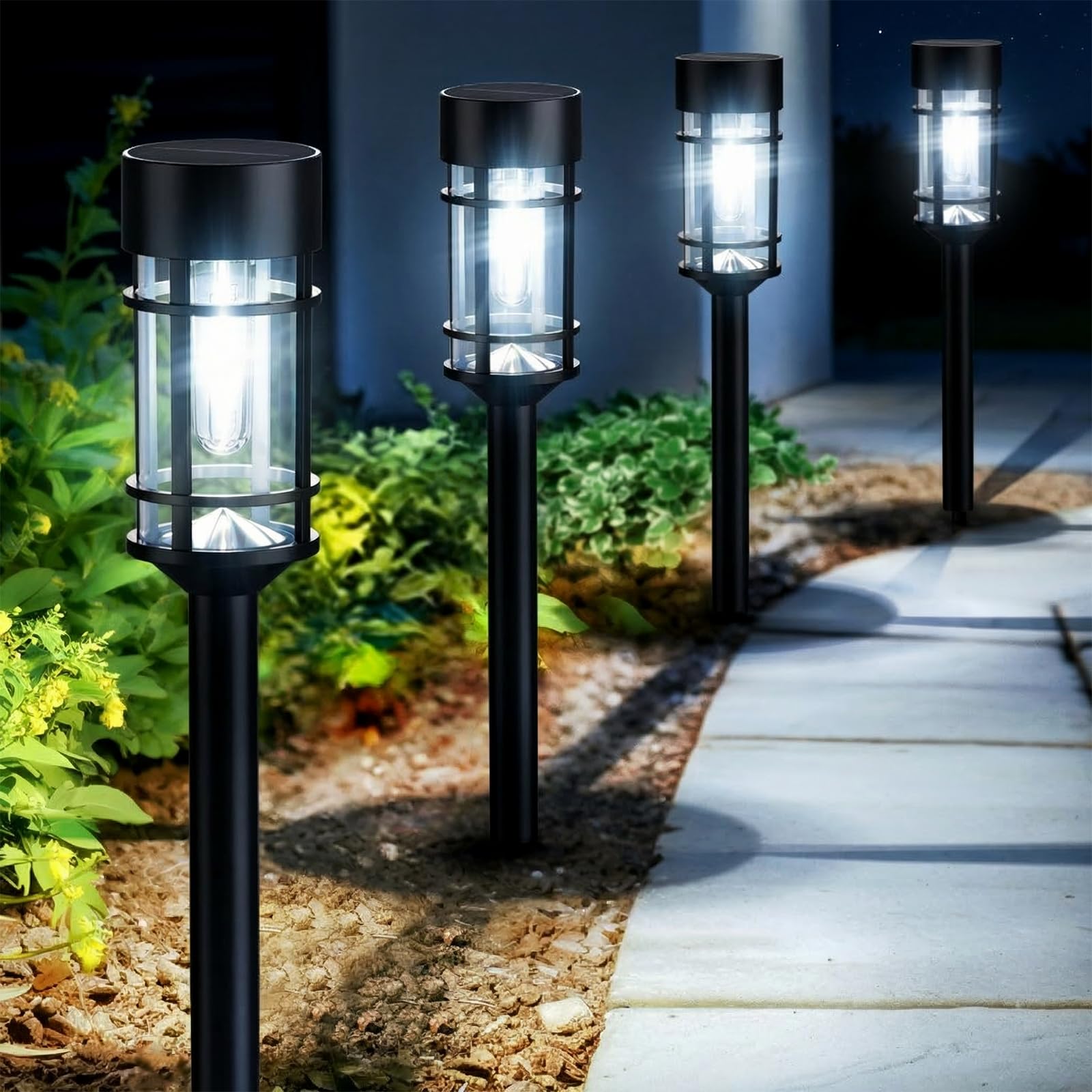 Mancra Solar Pathway Lights Outdoor  8 Pack Metal Glass Solar Lights Outdoor Waterproof Auto On/Off Landscape Path Lighting Garden Decor for Yard Walkway Driveway  Cool White